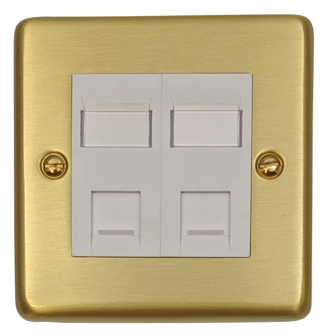 G&H Brassware G&H Csb62w Standard Plate Satin Brushed Brass 2 Gang Rj45 Cat5e Data Socket Point
