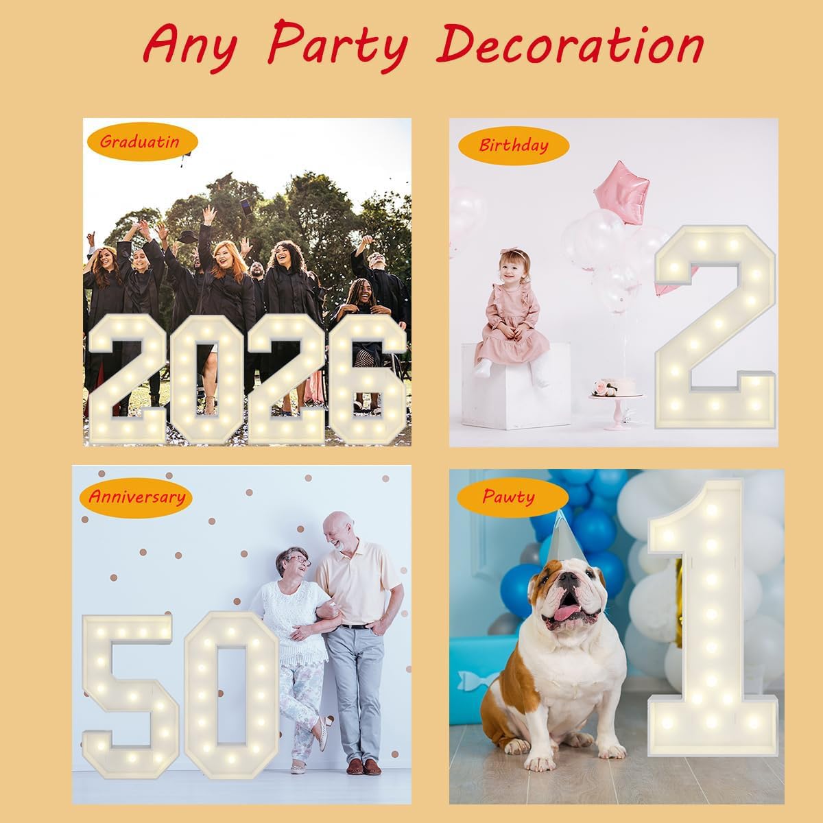 4FT Light Up Numbers Letters, Mosaic Numbers for Balloons, Giant Marquee Numbers, Mosaic Balloon Number 1 for 1st Birthday Decorations, Anniversary Decorations, Wedding Party Decor