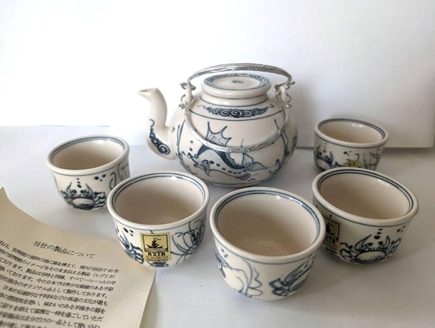 Amazon.co.jp: ベトナム 安南焼 染付陶器 竹籠付茶器セット