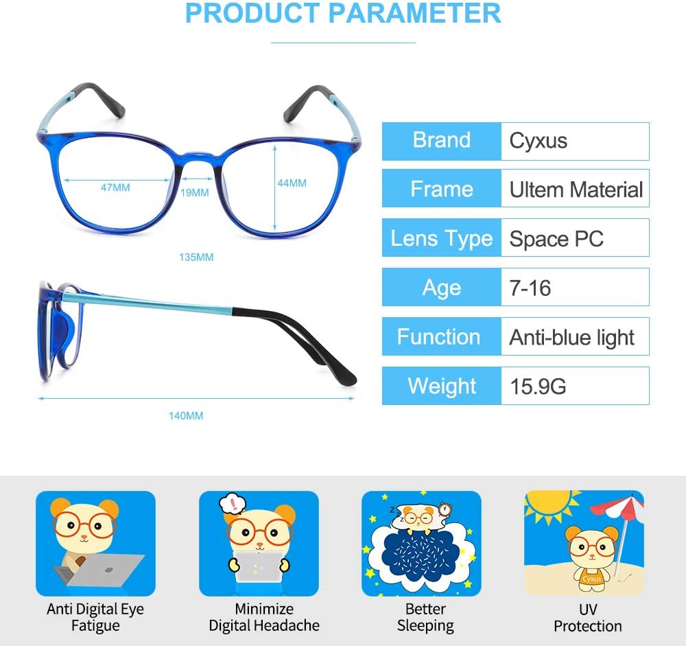 Creative Product Cyxus Blue Light Glasses for Teens Anti Eyestrain Computer Gaming Eyewear for Kids Boys Girls Ages 7-16