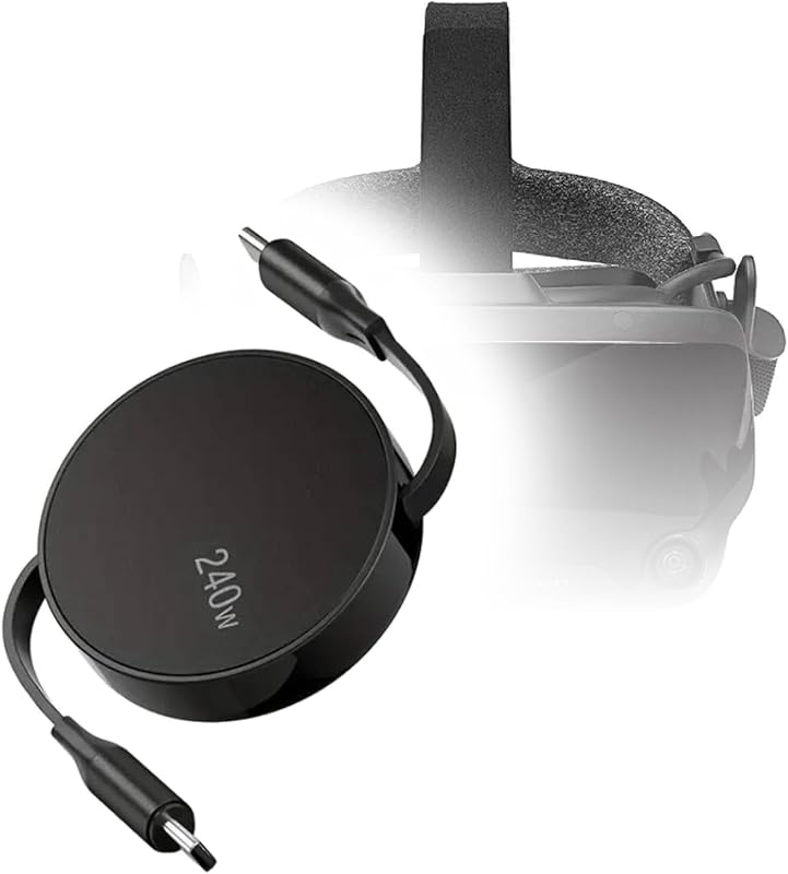Cable BoxWave compatible con auriculares Valve Index VR - PD miniSync (240W), cable USB tipo C portátil retráctil PD 240W - Negro azabache