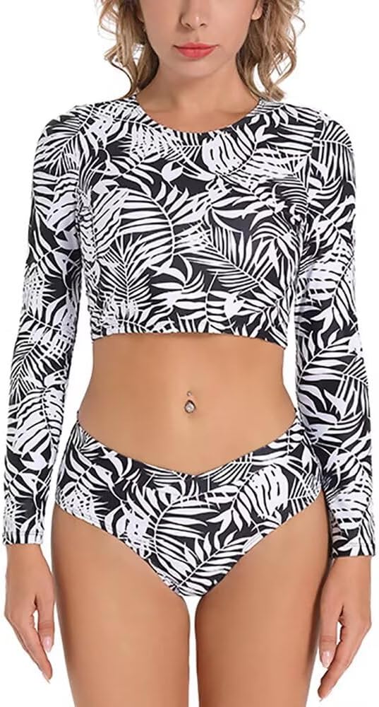 Women Two Piece Rash Guard Set UPF 50 Long Sleeve Swim Shirt with Board Shorts