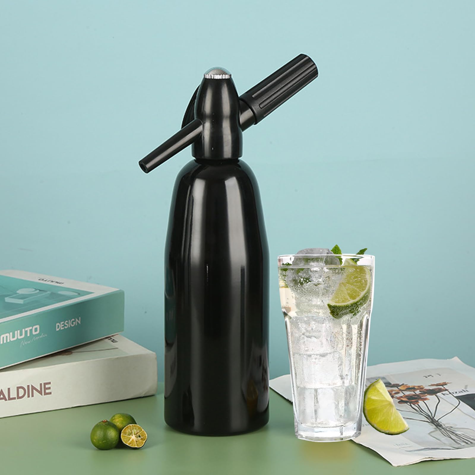 Sifón de Soda, Máquina Para Hacer Soda de 1L Máquina de Aluminio Para Hacer Soda con Limón Minimáquina Portátil Para Hacer Agua con Gas Y Soda Para Bebidas Carbonatadas Jugos Limonada Y Cócteles