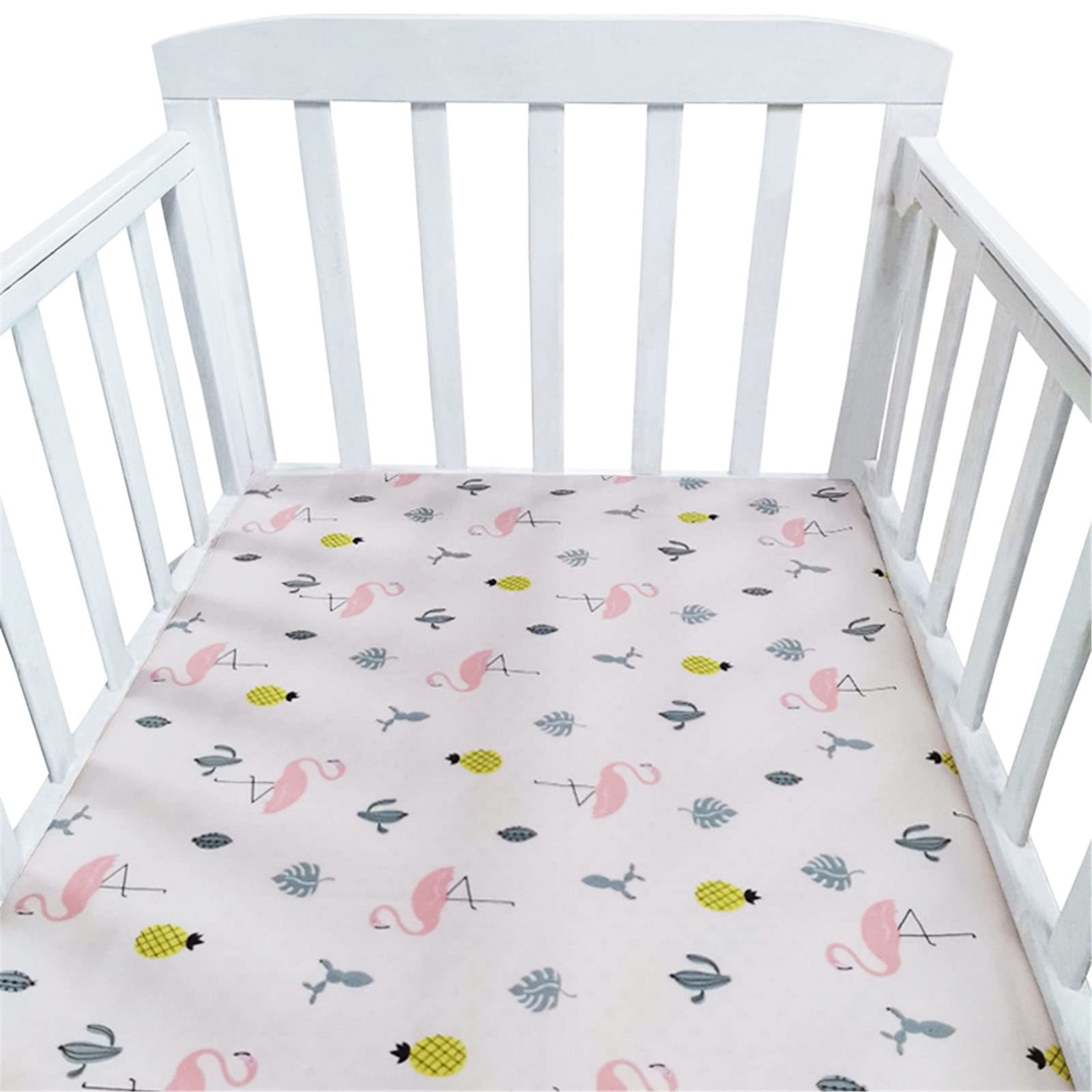 Hiseng Baby Crib Fitted Sheets, Microfiber Cot Mattress Bassinet Sheets Mattress Protector Nursery Bedding for Boys and Girls, Soft Breathable Durable - Cartoon Animal Star (Flamingo,120x70cm)