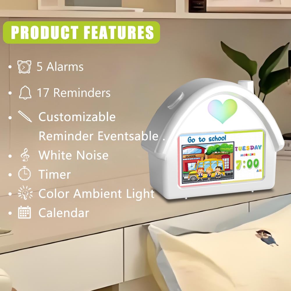 Reloj despertador digital con pantalla HD de 4.3 pulgadas, calendario, cuenta regresiva, iluminación ambiental, función de ruido blanco, perfecto para niños con control remoto y función de
