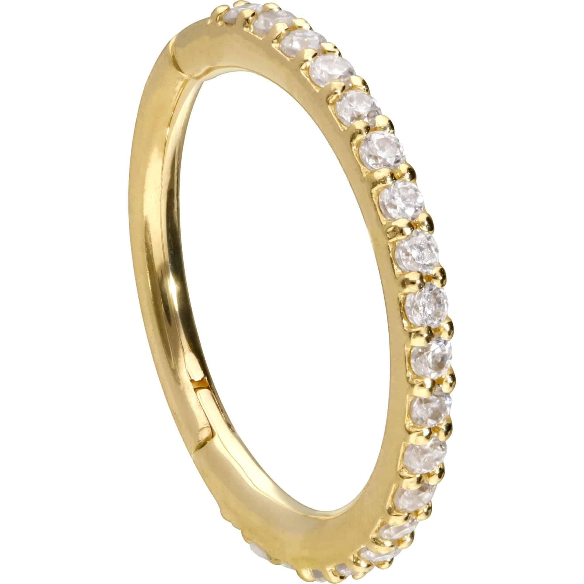 PIERCINGLINE Piercing Ring 14K Gold Segmentring Clicker EINGEFASSTE MOISSANITE 585er Gold - Roségoldfarben, Goldfarben, Silberfarben