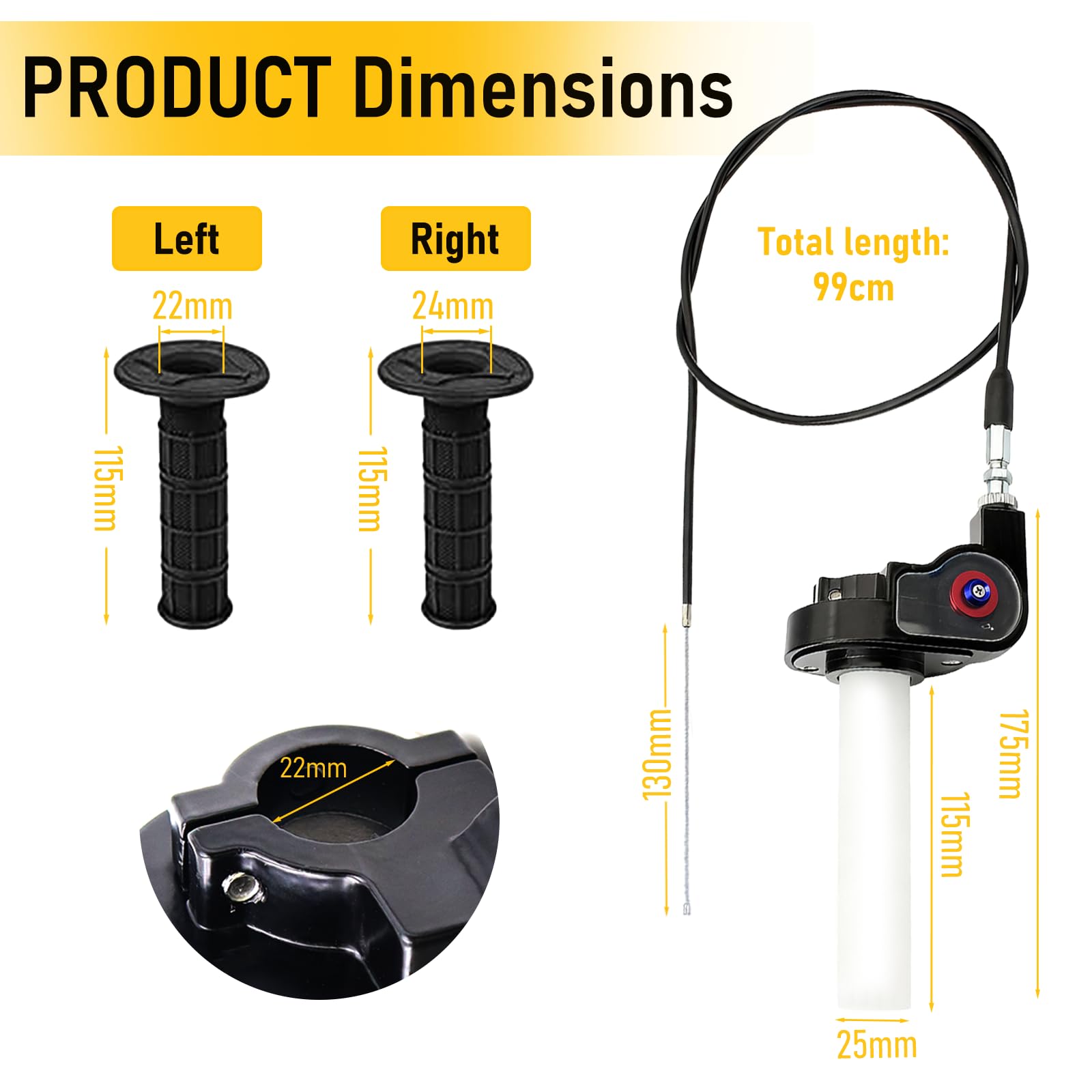 Manopola dell'Acceleratore Kit con 1.2M Cavo Acceleratore Moto e 2 Manopola Acceleratore 7/8 Pollici 22mm Comando Gas Rapido Moto per 5 110 125 150 200 250cc Dirt Pit Bike Mini Bike ATV