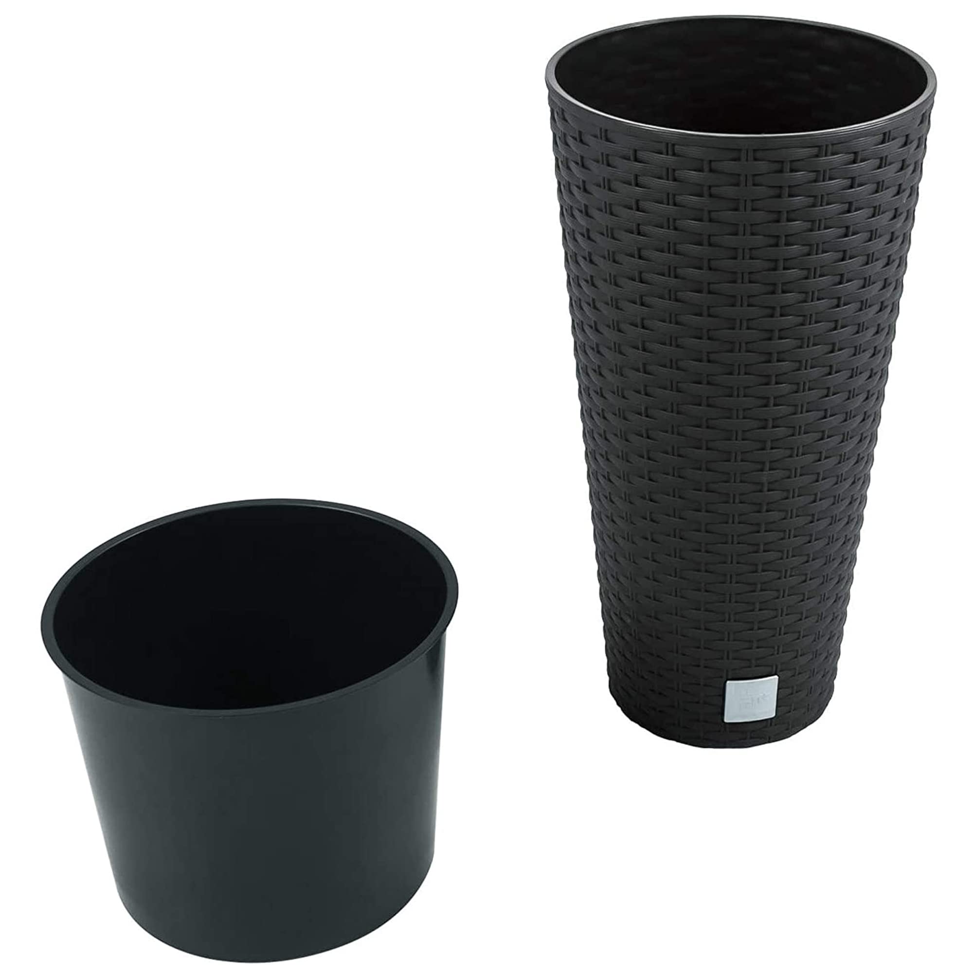 URBNLIVING 77cm Round Tall Large Rattan Plant Pots Flowers Indoor Outdoor Garden Planters (Black)