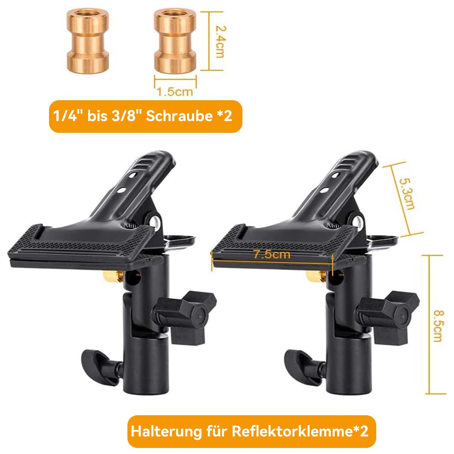 UTEBIT 2 Stück Foto Studio Faltreflektor Halterung, Metallklemmhalter Mit 1/4" bis 3/8" Weibliche Screw, Mehrzweck Reflektorhalter für Blitz, Runder Reflektor, Hintergrund und Lichtstand