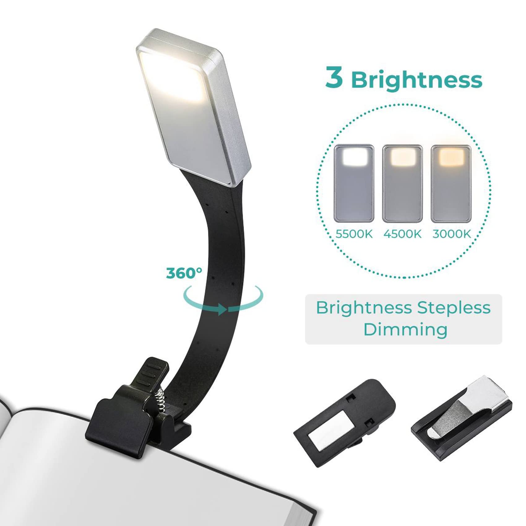 5X Rechargeable E-Book LED Lumière pour Papier Nouvelle USB Lampe de Lecture Livre Lampe Lampe Clip pour Voyage Chambre Livre Lecteur 3 Modèle