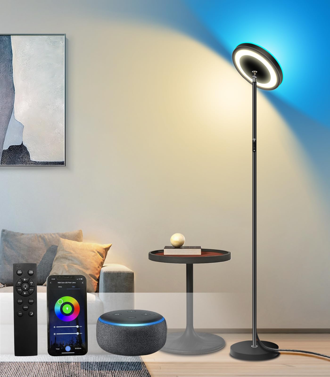 Modern Floor Lamp Double Sided Lighting 32w/2600LM Tall Standing Pole Light APP & Remote Control Multicolor Dimmable for Living Room,Bedroom,Office