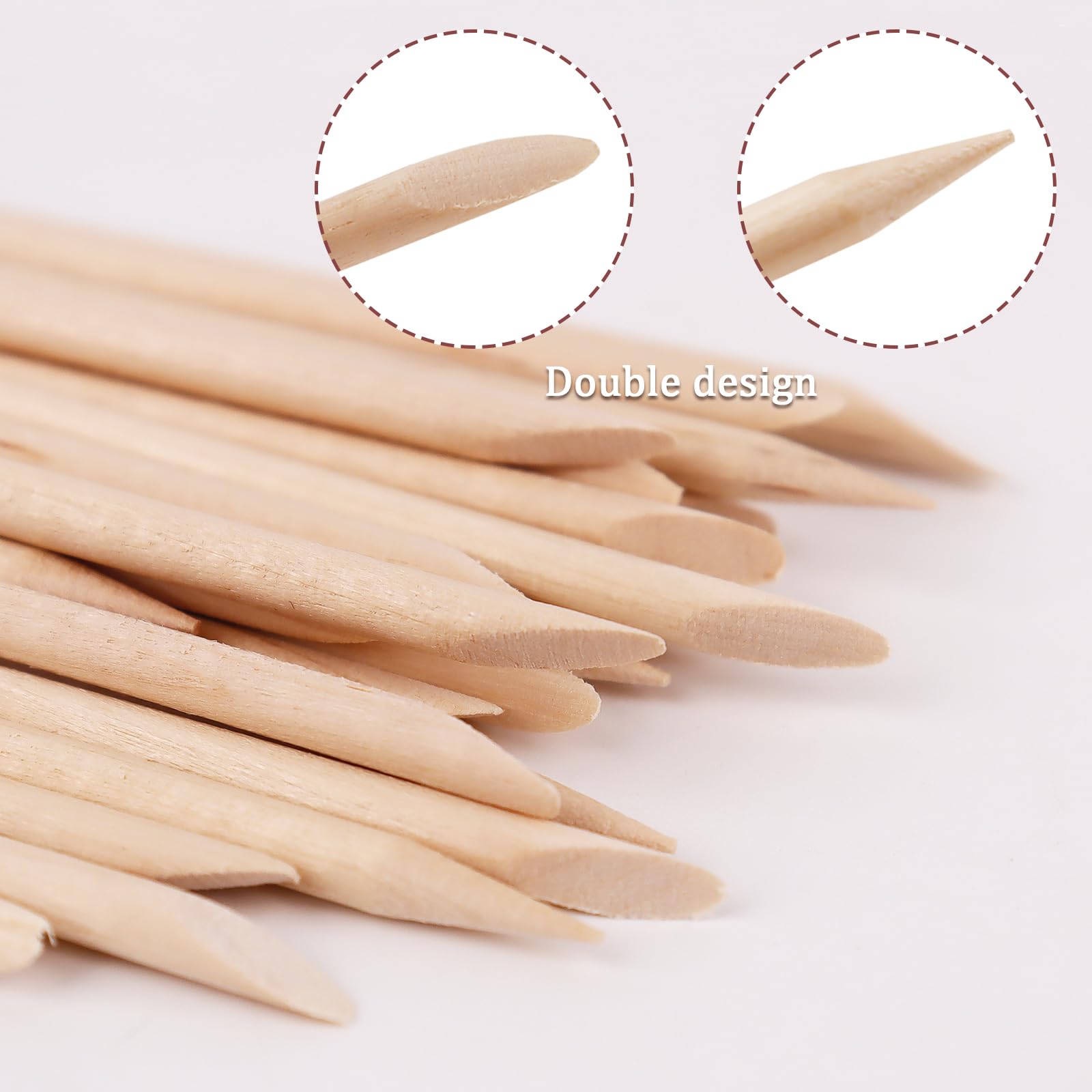 100 palitos de uñas de madera naranja, juego de empujador y removedor de cutículas de madera de 4.5 pulgadas, herramientas de manicura de doble cabeza para el hogar y el salón 3