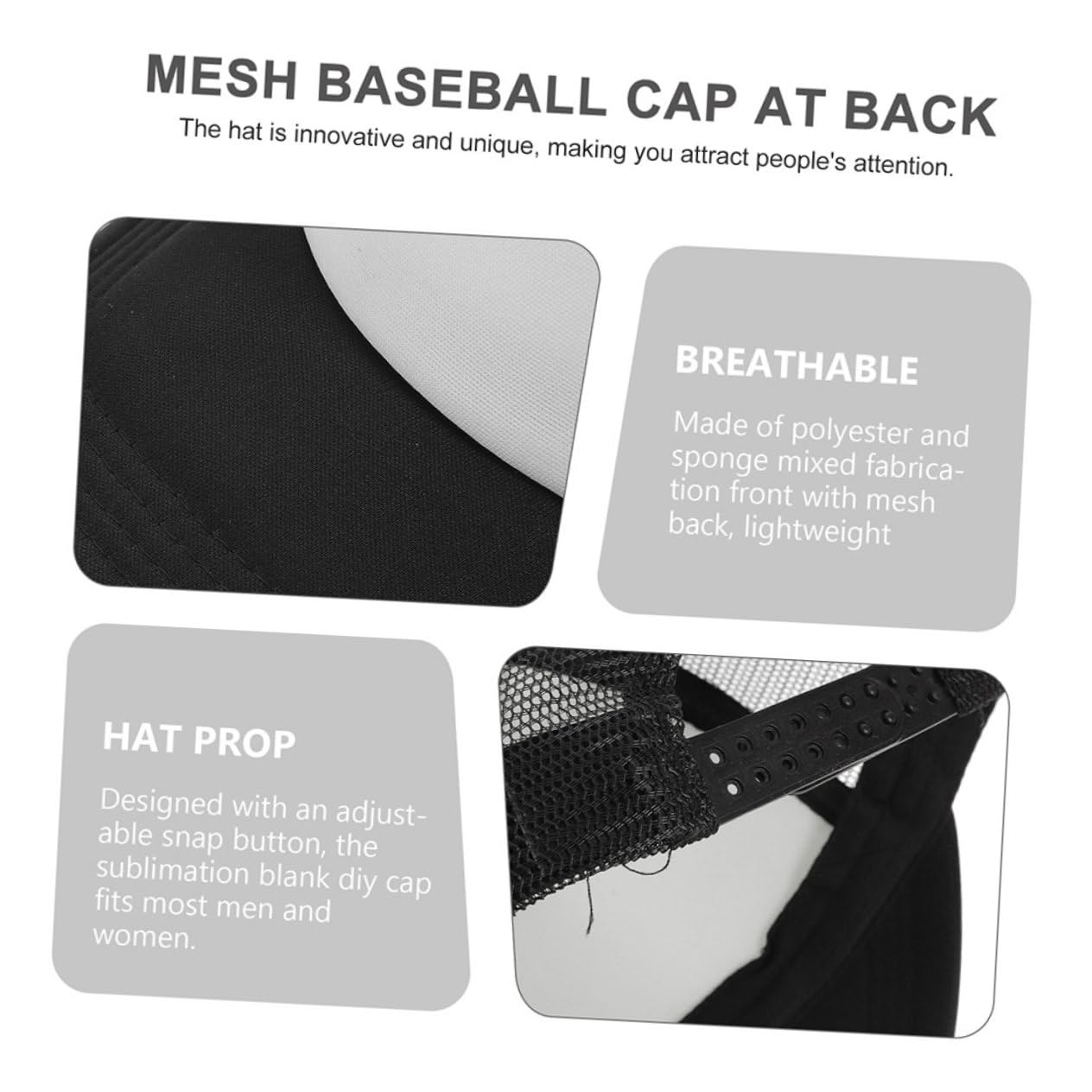 UPKOCH Cappello da Baseball a Rete per Sublimazione Nero, 6 Pezzi