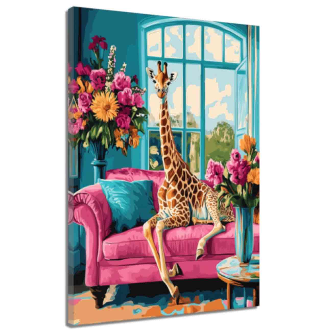 ZQQART Pink Animal Canvas Wall Art Abstract Peacock Painting Funny Giraffe Picture Cute Black Cat Poster Watercolor Animal Prints Framed (Blue,12.00" x 18.00")