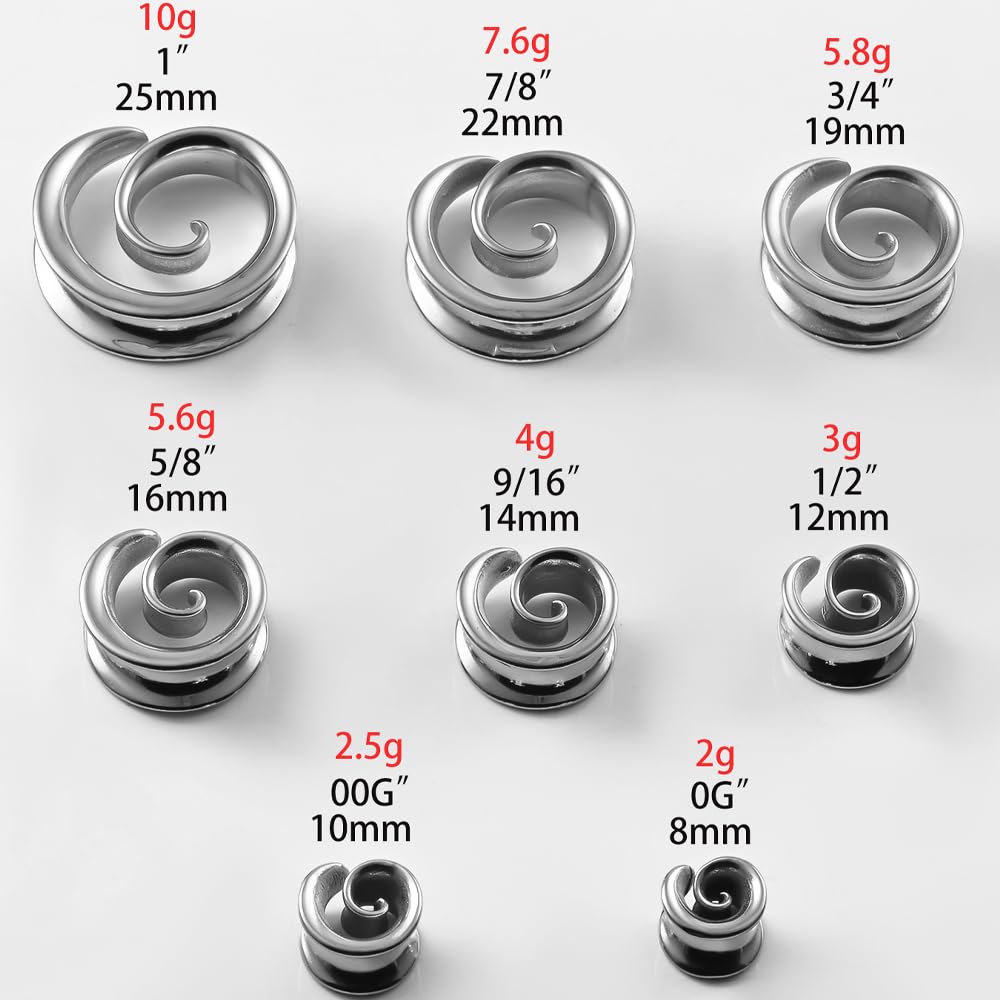 Vankula Dilatatori Lobo Sella tunnel dilatatore orecchie in Acciaio inossidabile Spirale lobi piercing espansori Gioielli Uomo Donna 8mm a 25mm