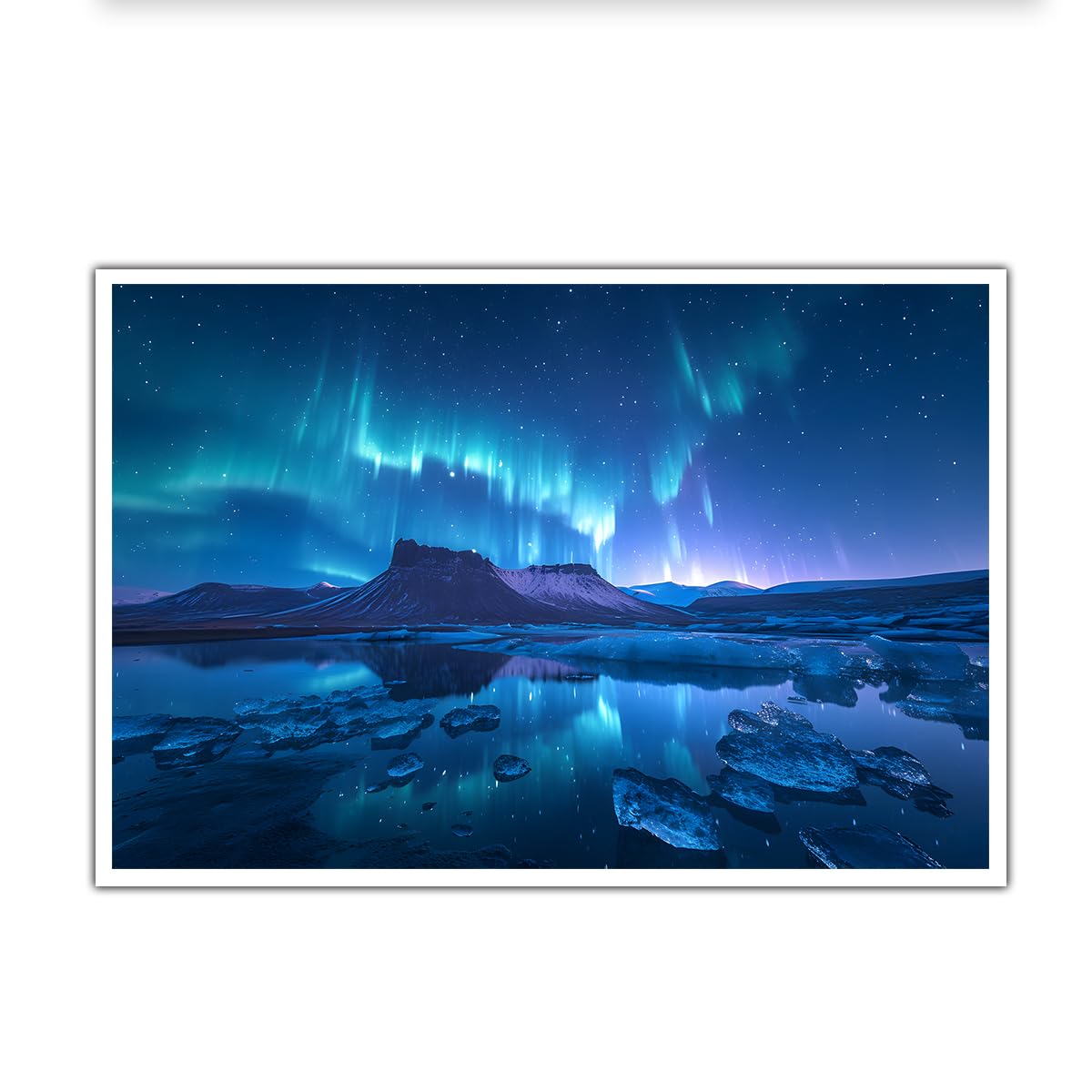 OSHIONARTE Aurora Borealis Canvas Print Poster Glacier Landscape Canvas Wall Art Starry Night Sky Scenery Painting Print for Living Room Decor 35x50cm Frameless