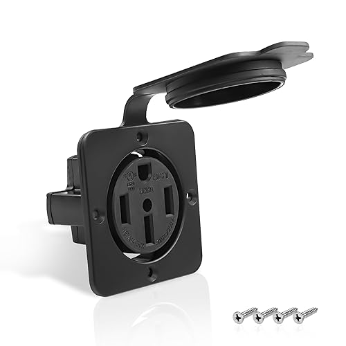 XMSJSIY Toma de corriente de 50 amperios 125250 V RV NEMA 14-50R de 3 polos de 4 alambres de hoja recta para exteriores, receptáculo de panel de