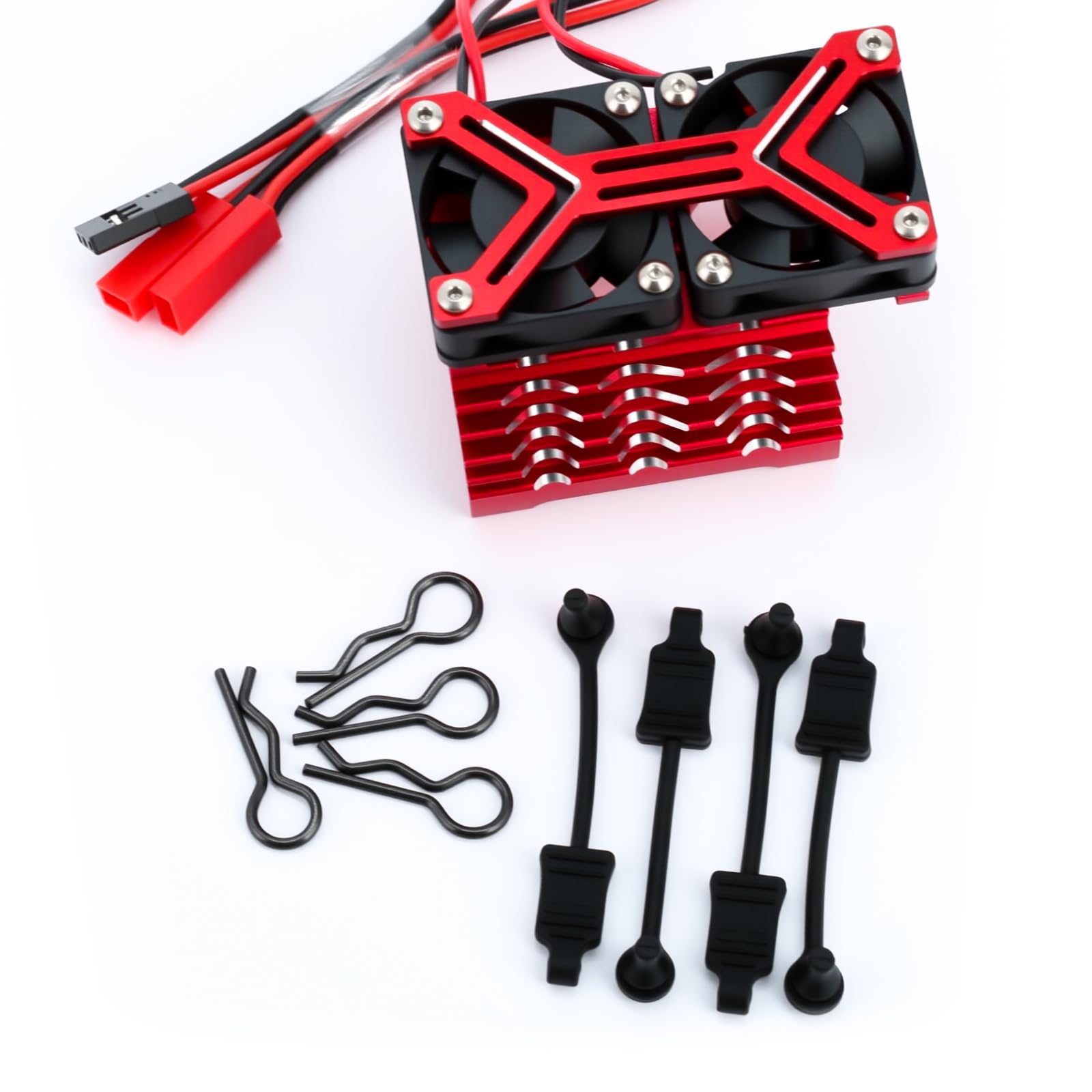 Motor Cooling Fan & Body Clips for Arrma 1/8 Typhon 6S Kraton 6S 1/7 Felony Mojave Upgrade Parts (Red)