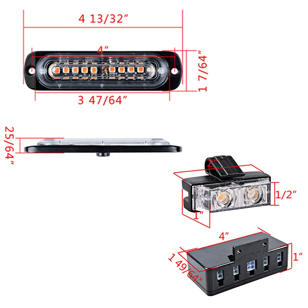 20PCS Ultra Slim 10-LED 30W Emergency Hazard Caution Surface Mount Strobe Light & 8pcs Car Truck Grille Deck Dash Flashing Light - Amber Yellow