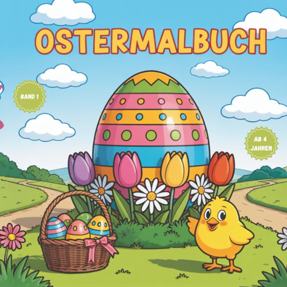 Ostermalbuch für Kinder ab 4 Jahren – Band 1: Über 50 Ausmalbilder mit Ostereiern, Osterhasen & Frühlingstieren – tolles Ostergeschenk