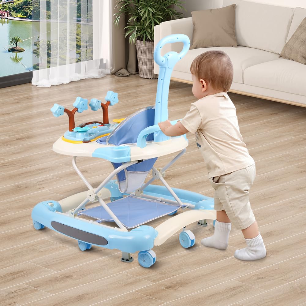 Andador de bebé ajustable en 4 niveles, escalable, estable, anti-Basculo, aprendizaje de caminata 67×75×85cm (azul)