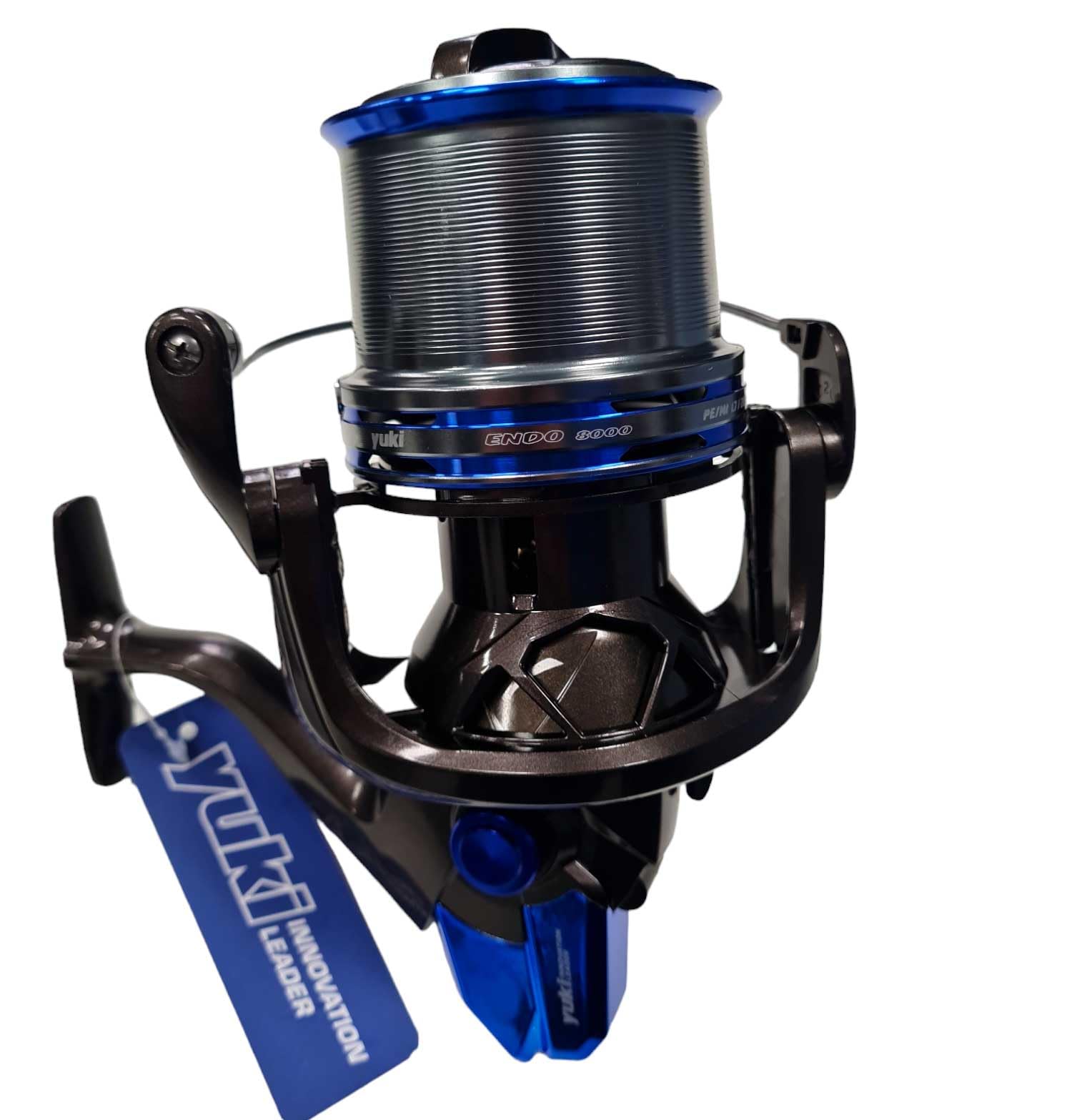 Yuki Endo 8000/10000 Mulinello da Pesca, Surf Casting Mare, Bobina in Alluminio, Colore Nero/Blu