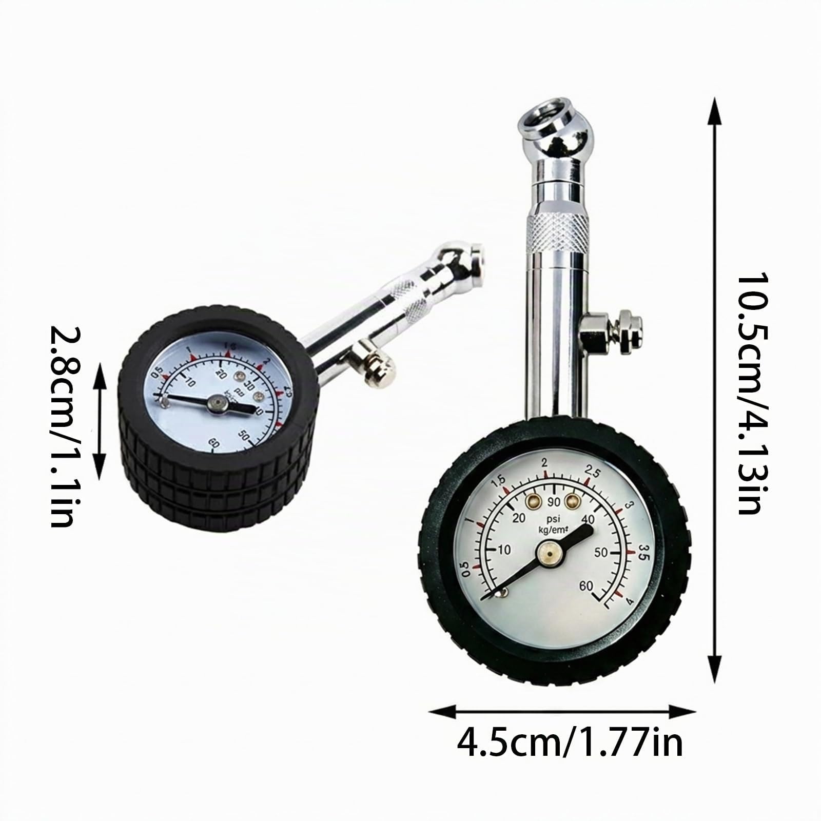 Ncheli Manómetro Presión Neumáticos Mecánico, 0-4,1 Bar/60 PSI | Analógico Preciso Calibrado, Cabezal Giratorio 360°, Esfera Grande, Funda Goma Resistente, Coche/SUV/Furgoneta