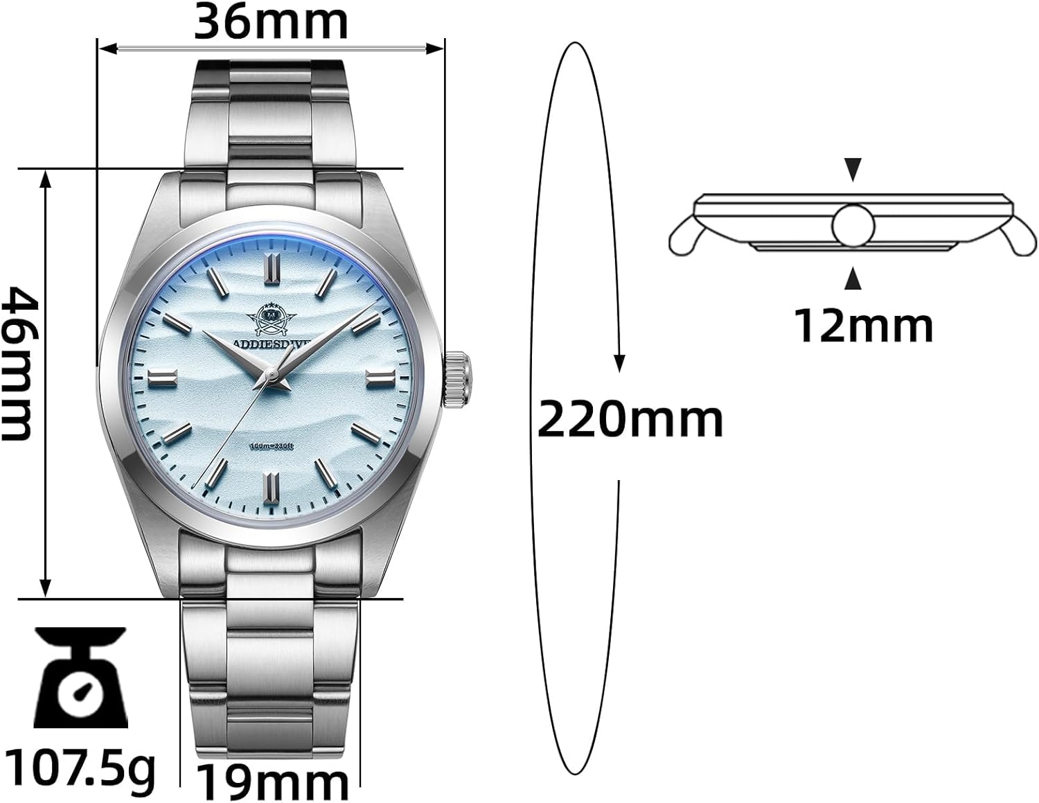 ADDIESDIVE Quartz Watch for Men 36 MM Analog VH31 Mech-Quartz Movement K1 Mineral Conves Crystal Waterproof 100 M AD2030