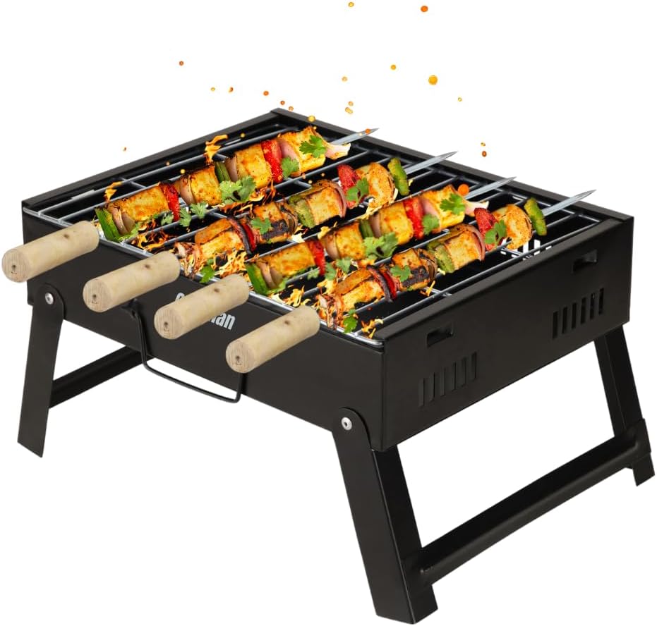 Sponsored Ad - Chefman Mini Portable Table Top Charcoal Barbeque Grill for Outdoor Cooking, Featuring Foldable Legs, Removable Grill, and 4 Skewers, Perfect for Camping, Tailgating, Picnics, and Backyard Barbecues