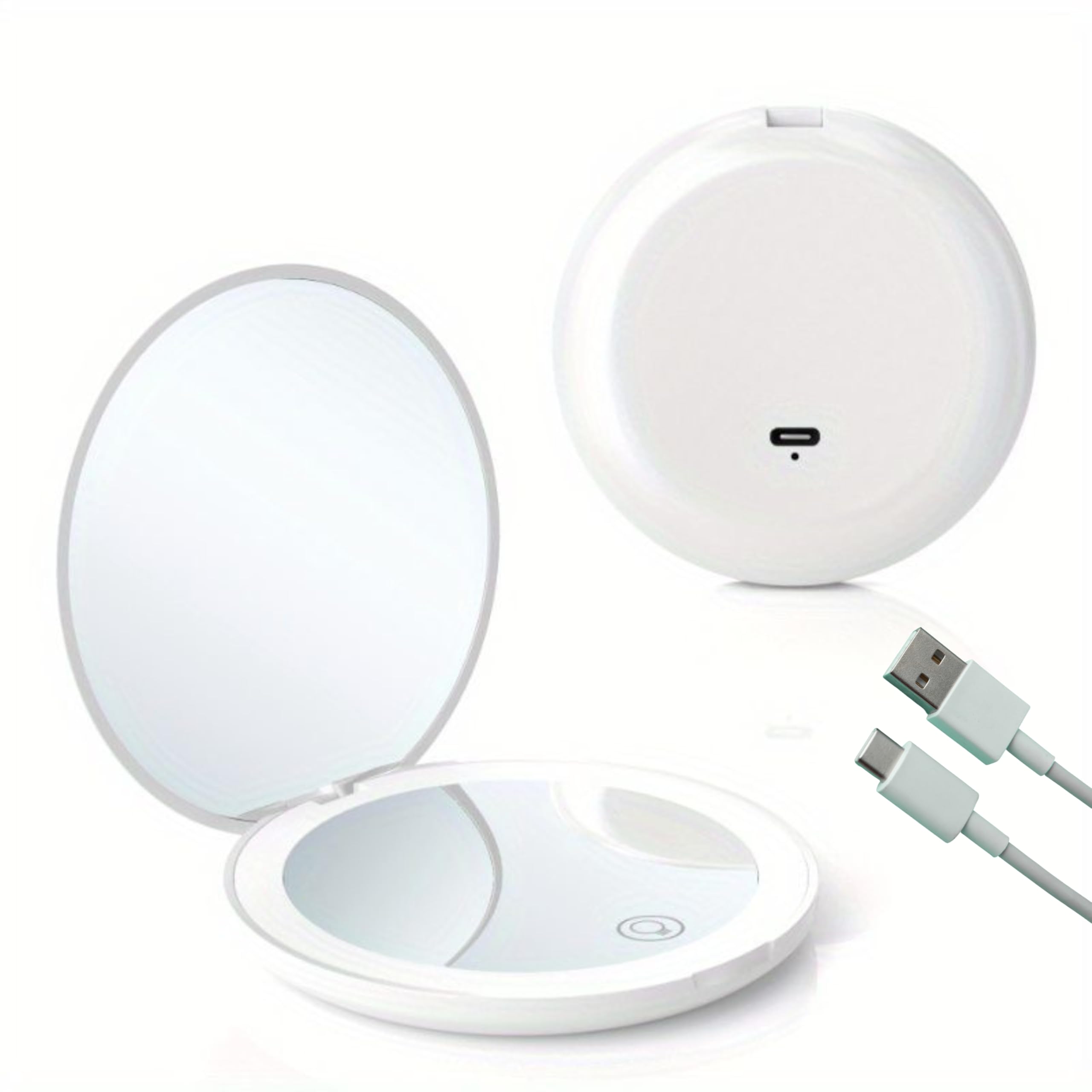 Espejo de Bolsillo Compacto con luz de Maquillaje, Aumento 10x, Espejo de compacto con luz Aumento 10X, Espejo Plegable de 9 cm de diametro, Espejo portatil y pequeño para el Bolso y Viaje (BLANCO)