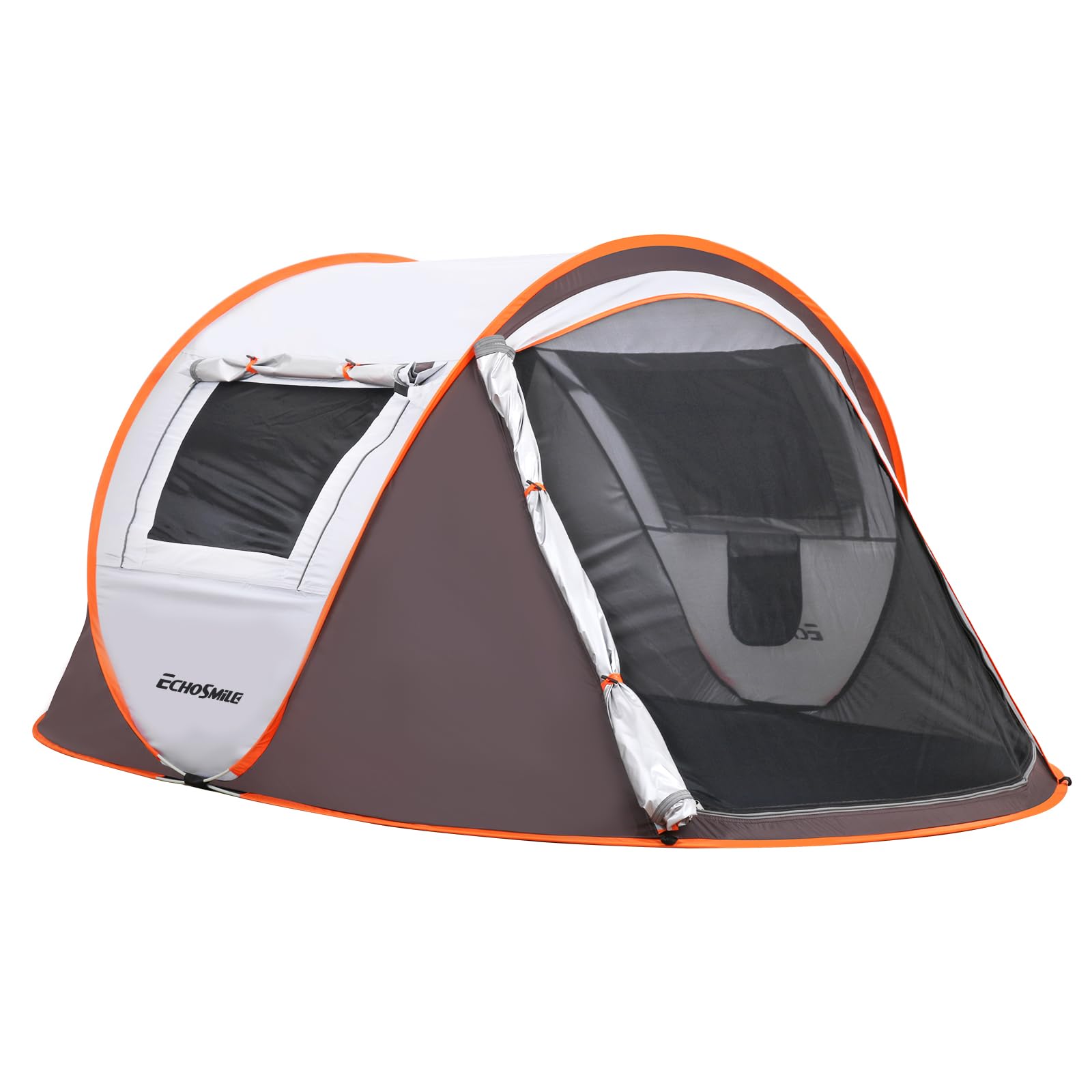 EchoSmile Camping Instant Tent, 2 to 8 Person Pop Up Tent, Water Resistant Dome Tent, Easy Setup for Camping Hiking and Outdoor, Portable Tent with Carry Bag, for 4 Seasons (White&Brown (2 Person))