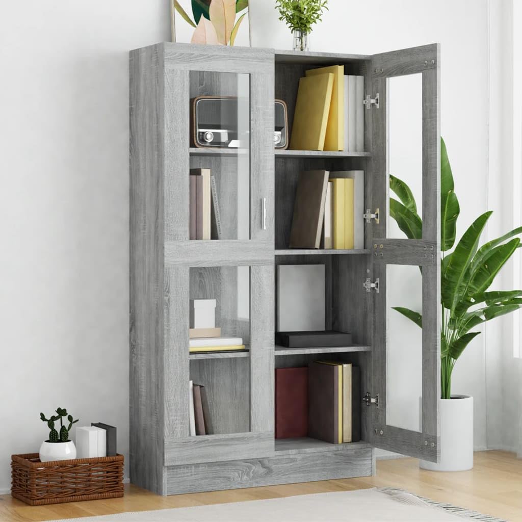 Szafa z witryny Sonoma szara materiał drewnopochodny, 82,5 x 30,5 x 150 cm, z 4 półkami i 2 szklanymi drzwiami, miejscem do przechowywania i półką do salonu, biura, pokoju dziecięcego, zajmuje