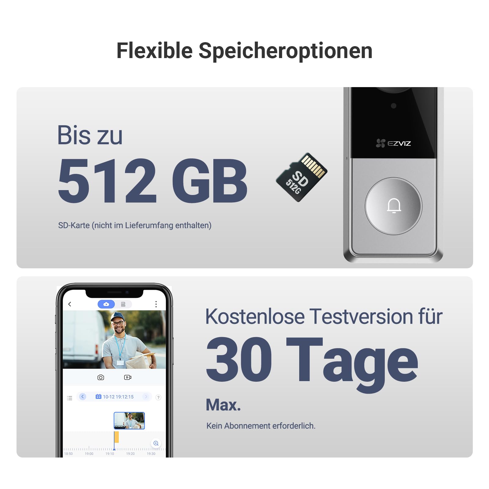 EZVIZ CP8 WLAN Video Türklingel Kabellos mit 3K 5MP Kamera, 9600mAh Herausnehmbarem Akku, Wi-Fi 6, Farbnachtsicht, 162° Weitwinkel, Personenerkennung, Chime, 2-Wege-Audio, Alexa & Google Assistant