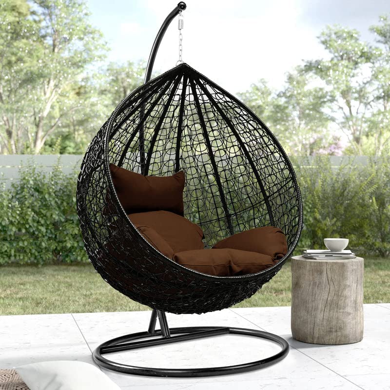 Alisha Craft Furniture Single Seater Swing Chair with Stand & Cushion Outdoor Indoor Balcony Garden Patio,Powder Coated Frame,UV Protected Wicker,Premium Cushion NS-17 Alisha Craft Furniture Single Seater Swing Chair with Stand & Cushion Outdoor Indoor Balcony Garden Patio,Powder Coated Frame,UV Protected Wicker,Premium Cushion NS-17