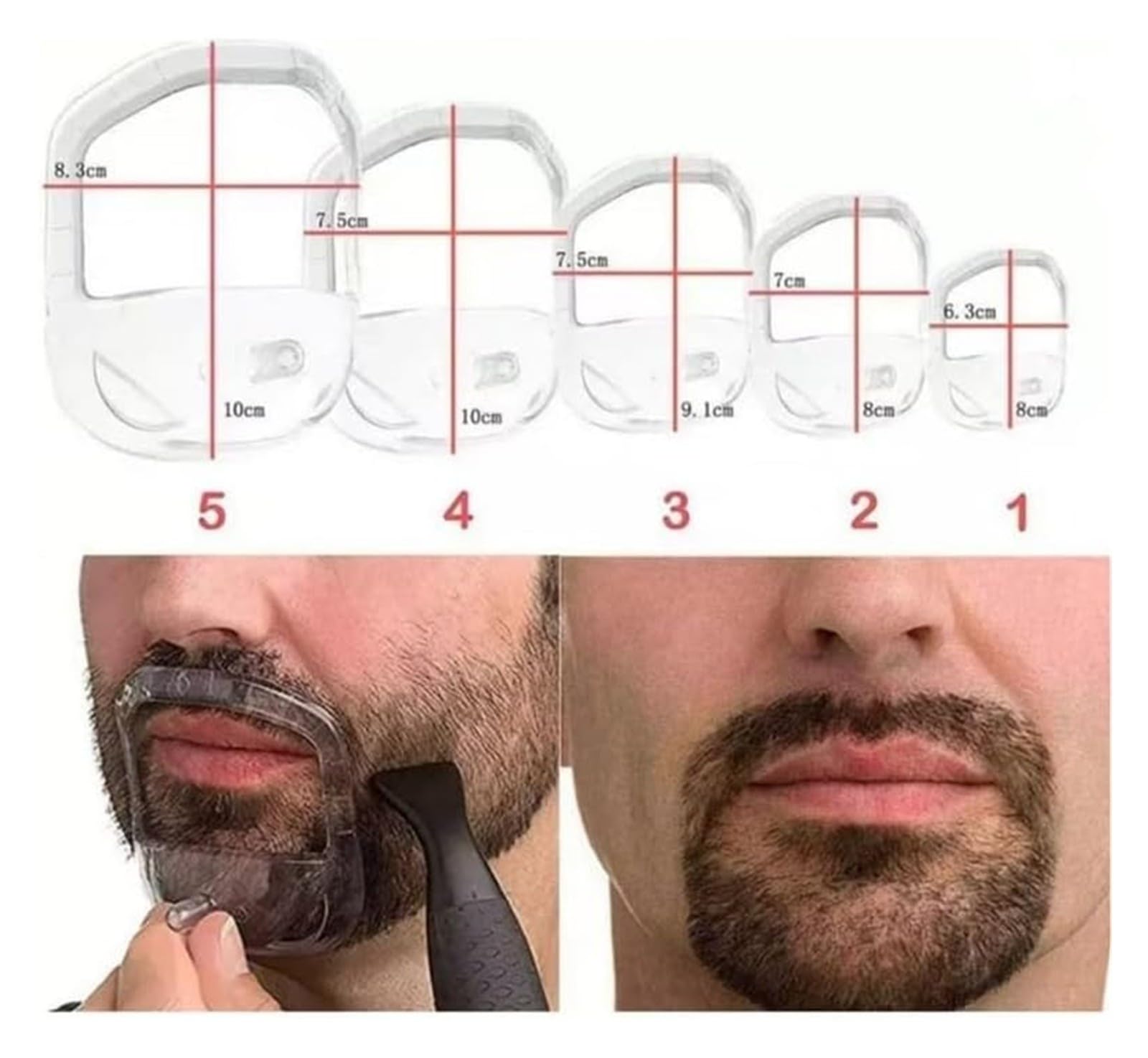Transparente Bart-Styling-Werkzeug-Rasierschablone, 5 Stück/Set