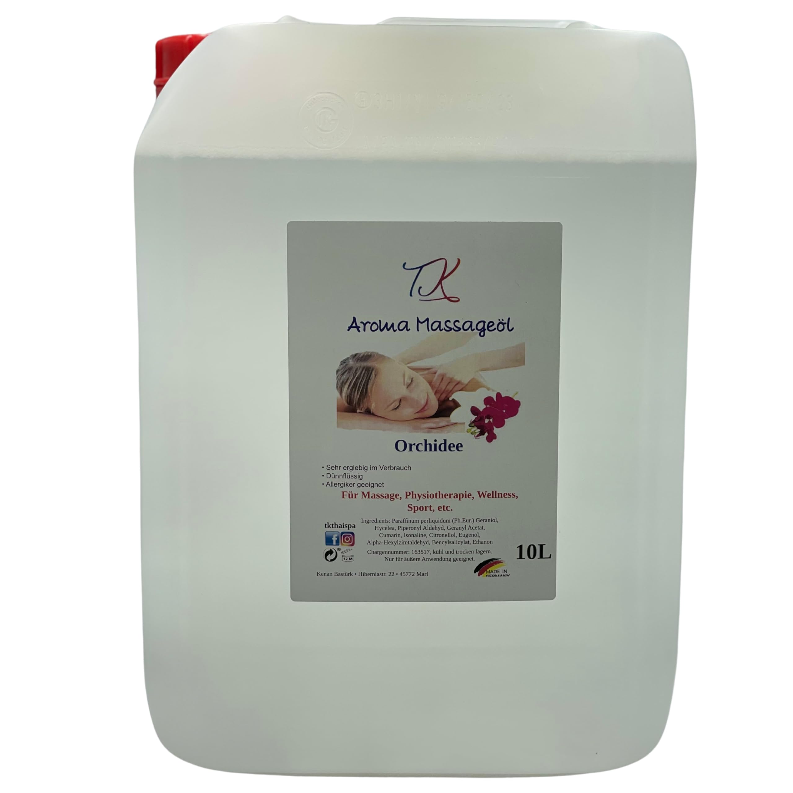Aceite de masaje aromático para masajes, fisioterapia, bienestar y mucho más, grado medicinal (1l, orquídea)