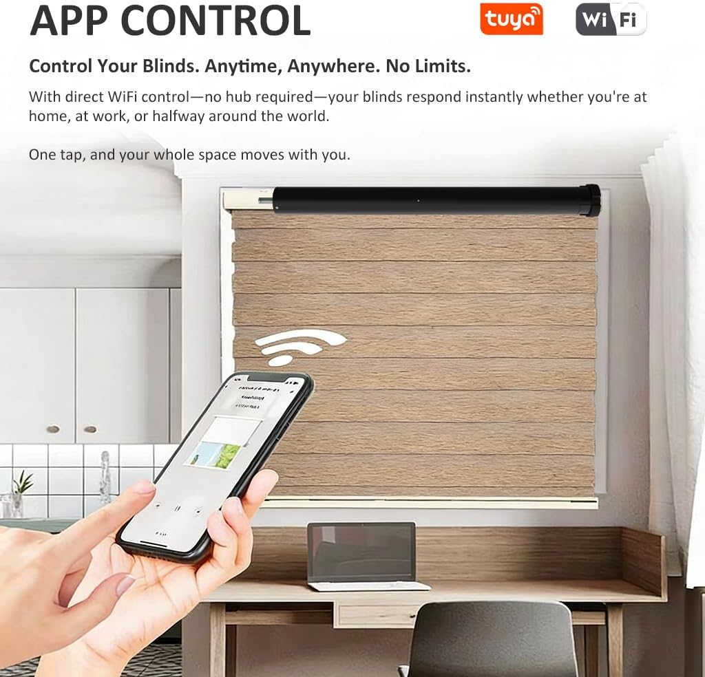 Smart Roller Shades Motor, Tuya WiFi Motorized Blinds Motor, DC24V Electric Tubular Motor Compatible with Alexa & Google Home, Silent Brushless Copper Core (6.0 N.m for Φ50mm (2") Groove Tube)