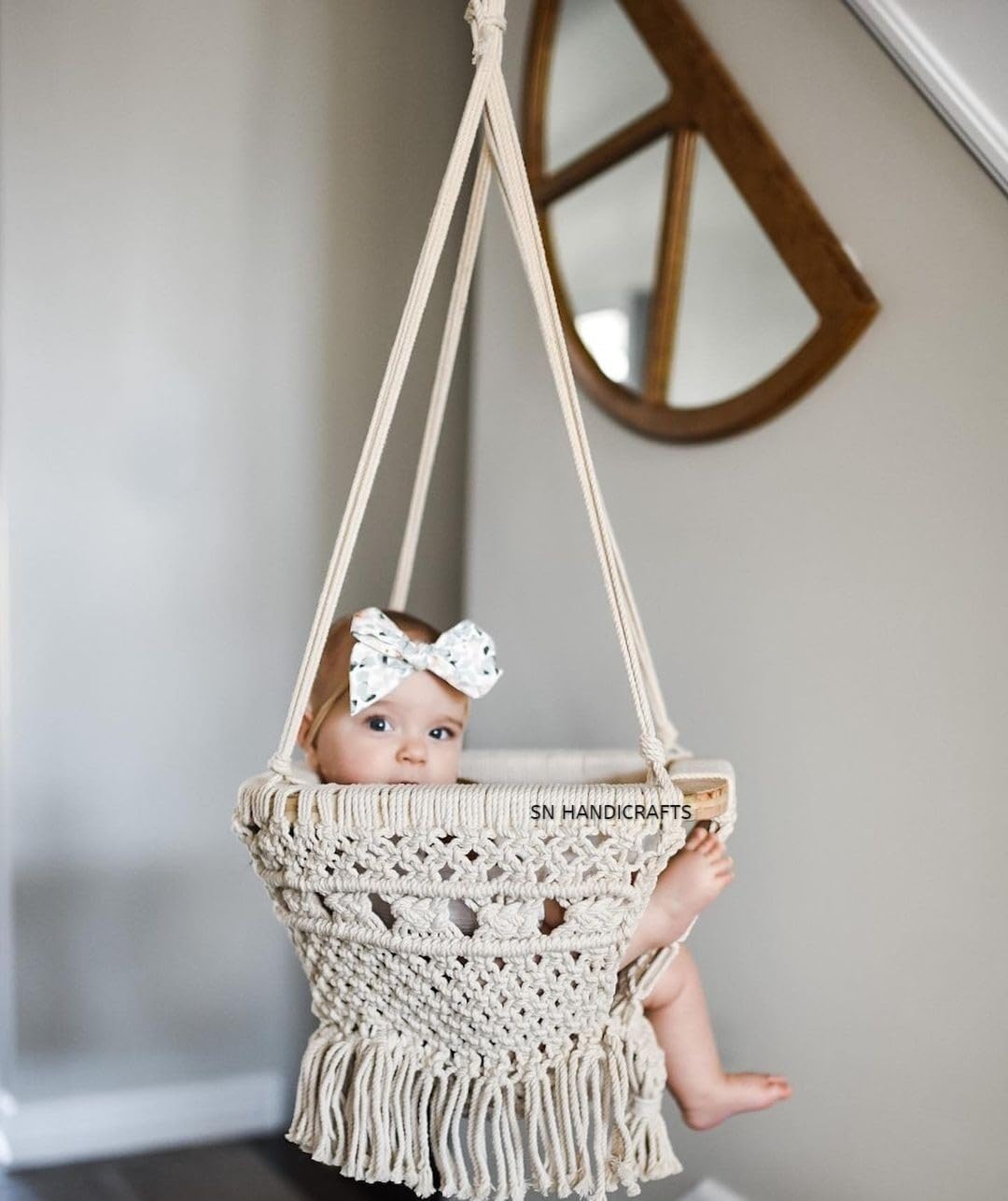 Handmade Macrame Swing Seat Chair for Baby, Infant, Toddler, Kids Toys - Indoor and Outdoor Hammock, for Tree Swings