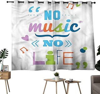 Williasm Fashion Darkening Curtains Grommets Curtain Door Panel Quotes,No Music, No Life Slogan Darkening/Blackout W72 x L45 - coolthings.us