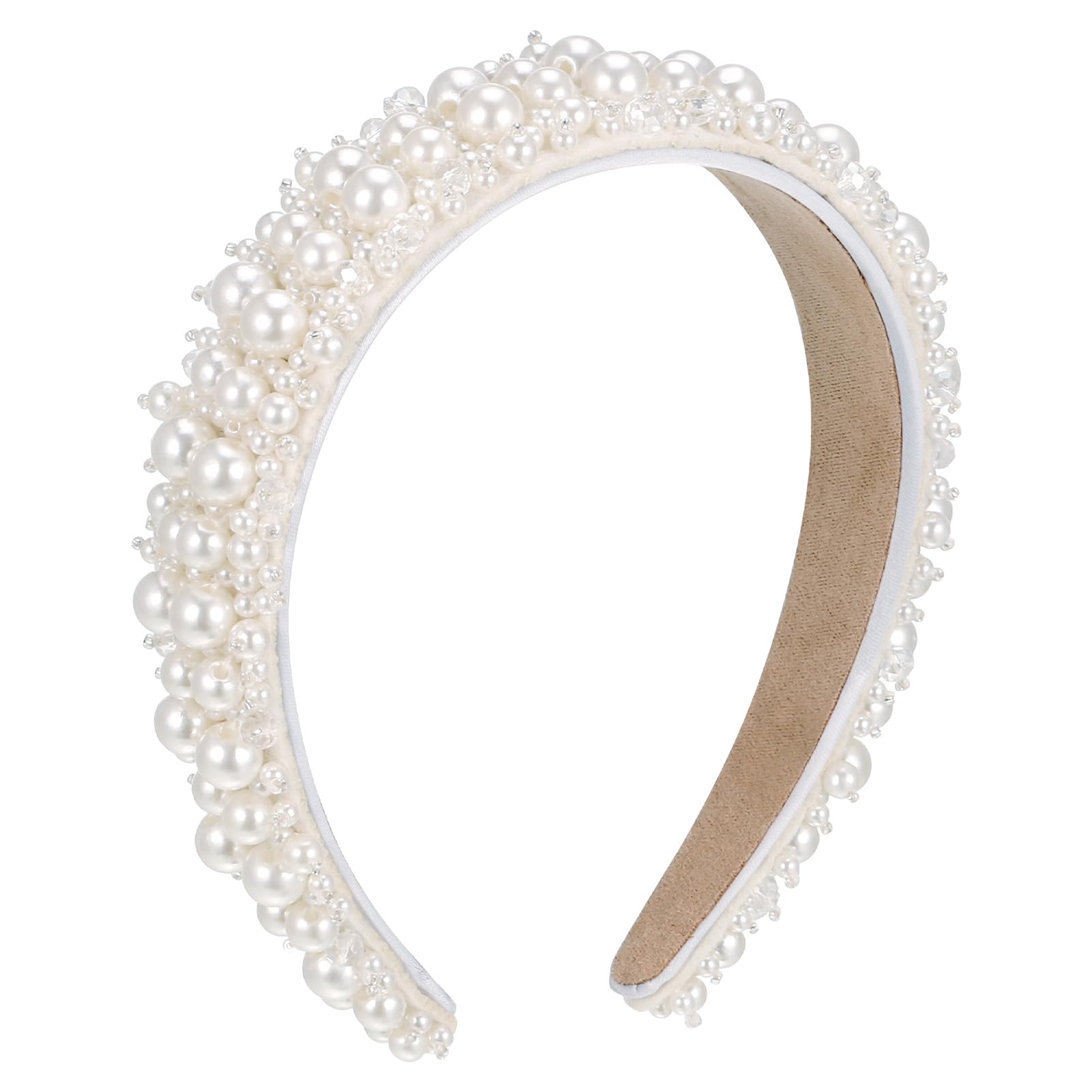 Pearl Headbands Pearl Velvet Headband Crystal Diamond HeadWide Thick Hairbands Bridal Beaded for Women Girls