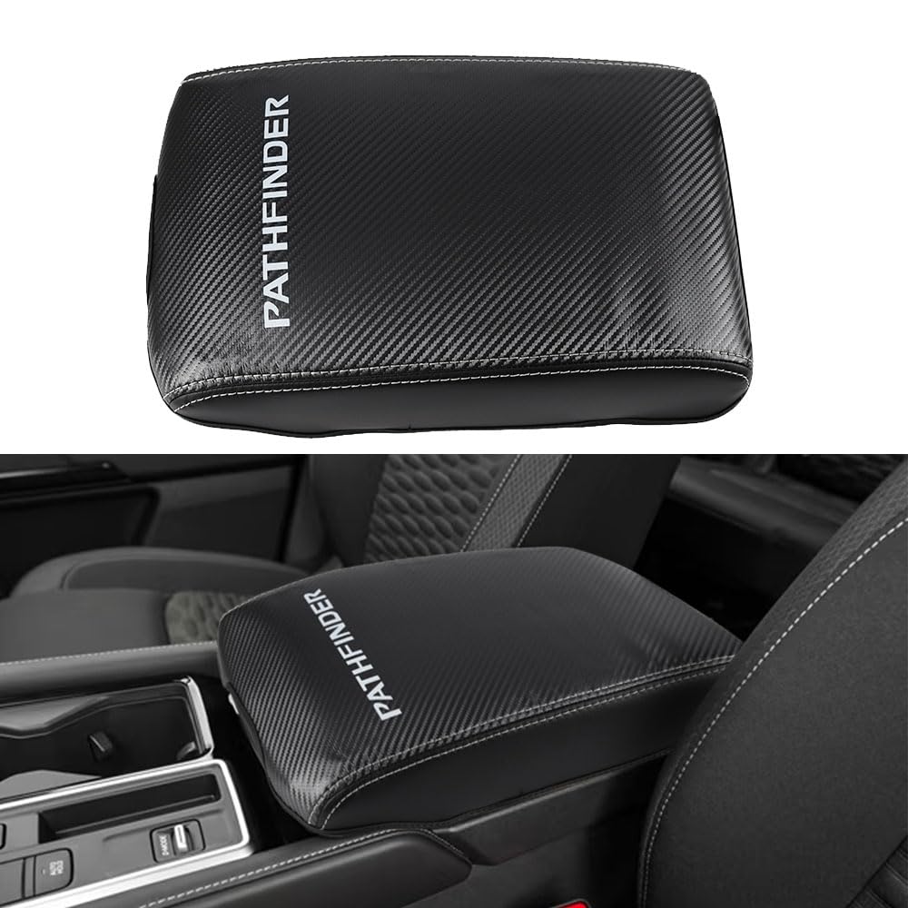 LEXLEY Center Console Pad Armrest Box Cover Waterproof Anti-Scratch Leather Protector Covers for Nissan 2022 2023 2024 2025 2026 Pathfinder -Carbon