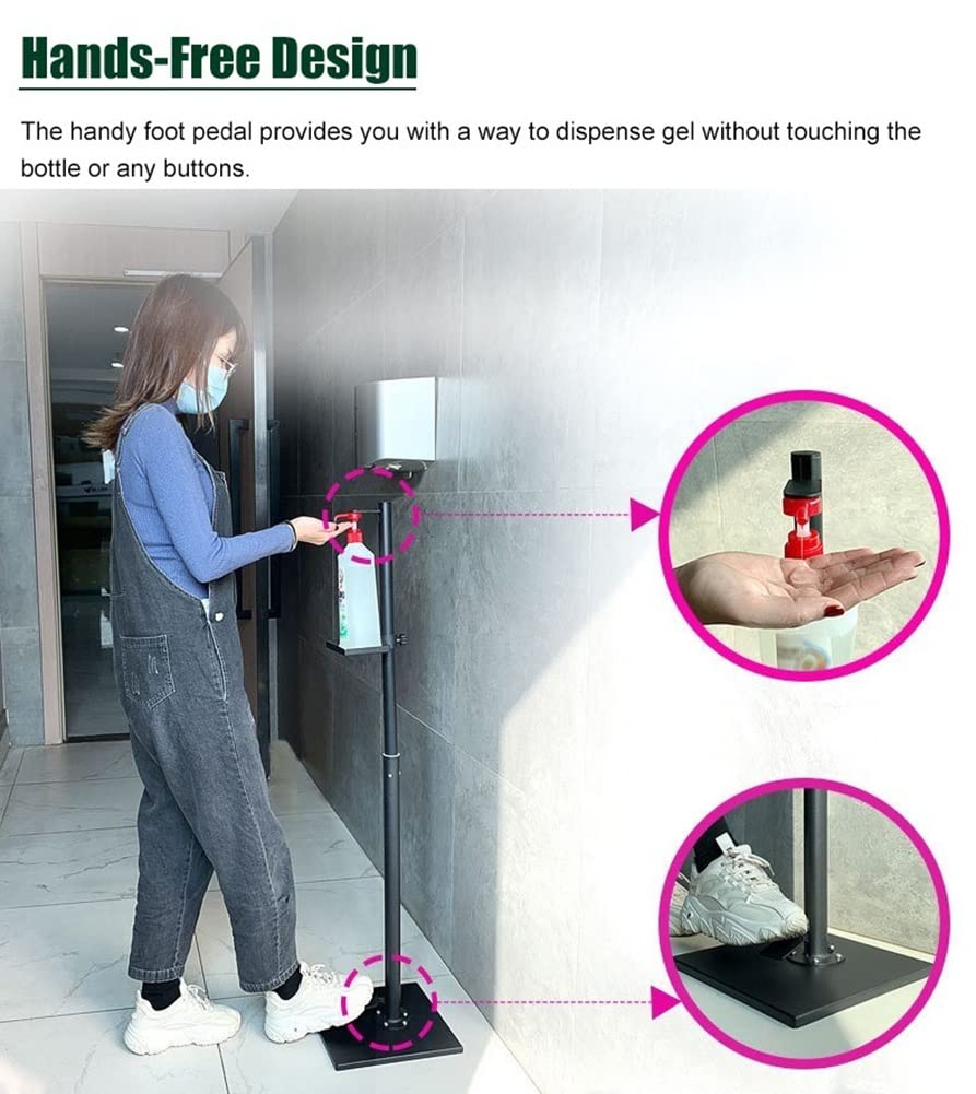 Supporto per dispenser di disinfettante per le mani, supporto da pavimento per dispenser di gel di sapone regolabile in altezza per ristoranti, scuole, chiese, aree pubbliche