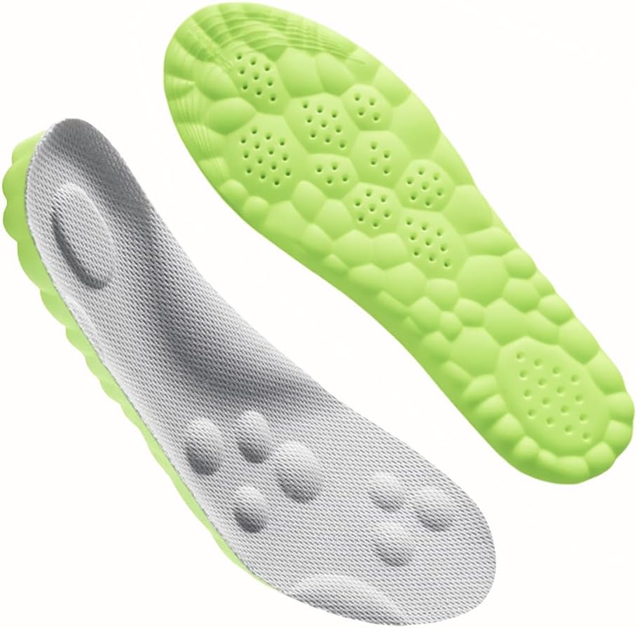 4D Pickleball Insoles for Men & Women - Memory Foam Soles Cloud Shoe Inserts - Trim to Fit Steppers Insoles for Foot Pain Fatigue Relief (Green, S)
