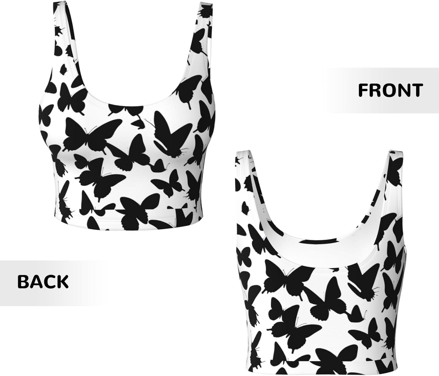 Women's Sports Vest Black Butterfly Printing Soft, Comfortable, Lightweight, and Breathable