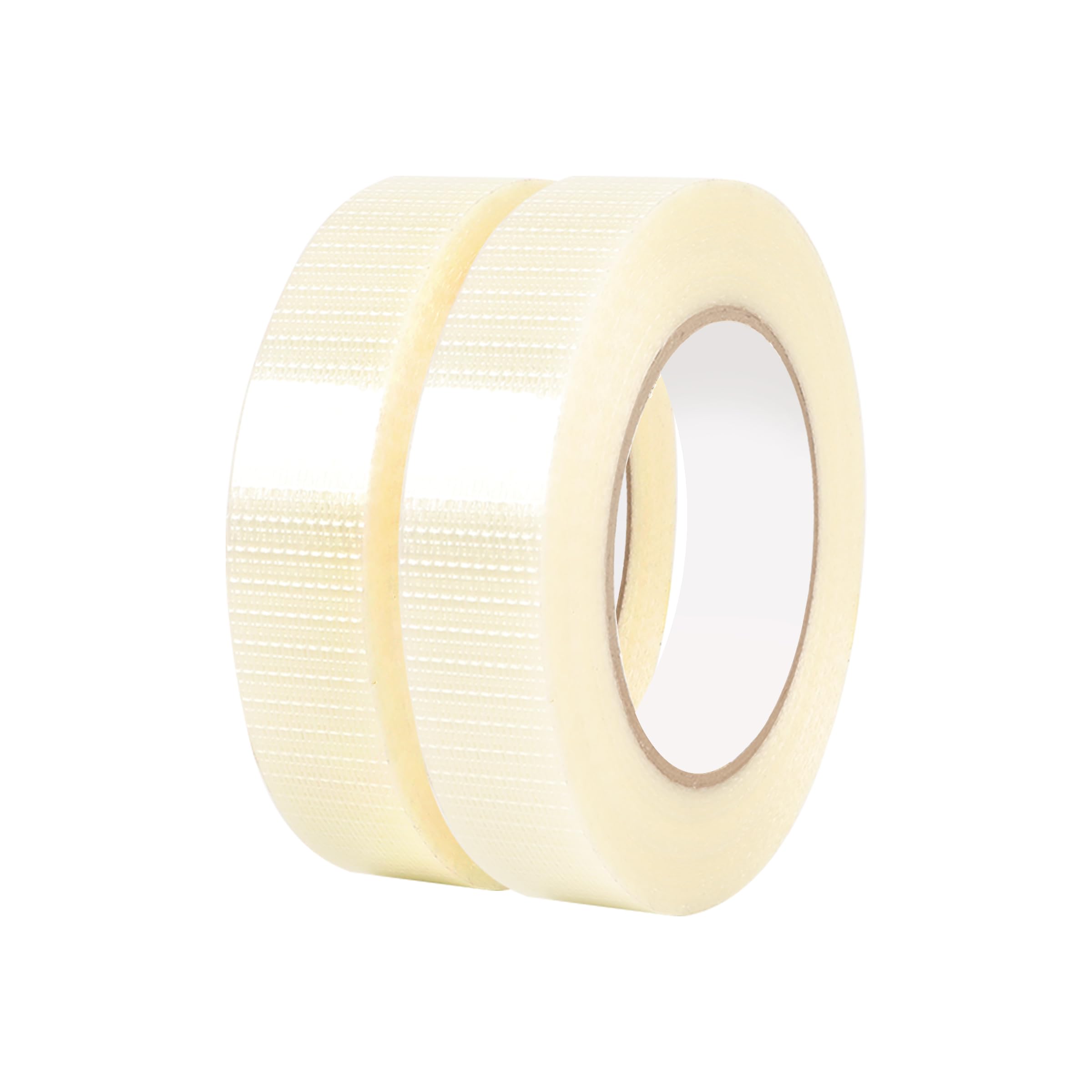 ZHABAYEN Fibreglass Reinforced Tape 2 Rolls - 150Mic x 25mm x 50m Clear Bi-Directional Filament Strapping Tape, Heavy Duty Packing & Moving Tape for Parcel Boxes, Cricket Bat & Repair