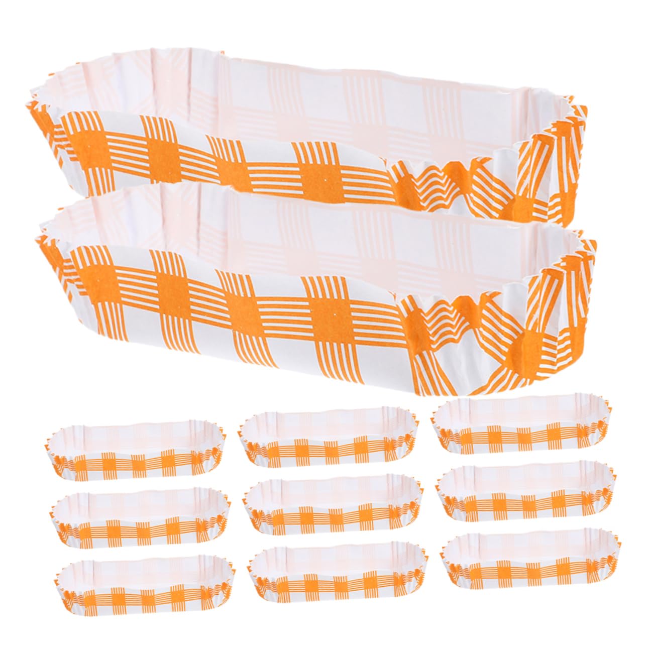 KICHOUSE 50Pcs Orange Stripe Paper Boat Bowls Grease Hot Dog Holders Creative Cake Trays for Weddings Parties and Special Occasions for Cupcake and Muffin Presentation