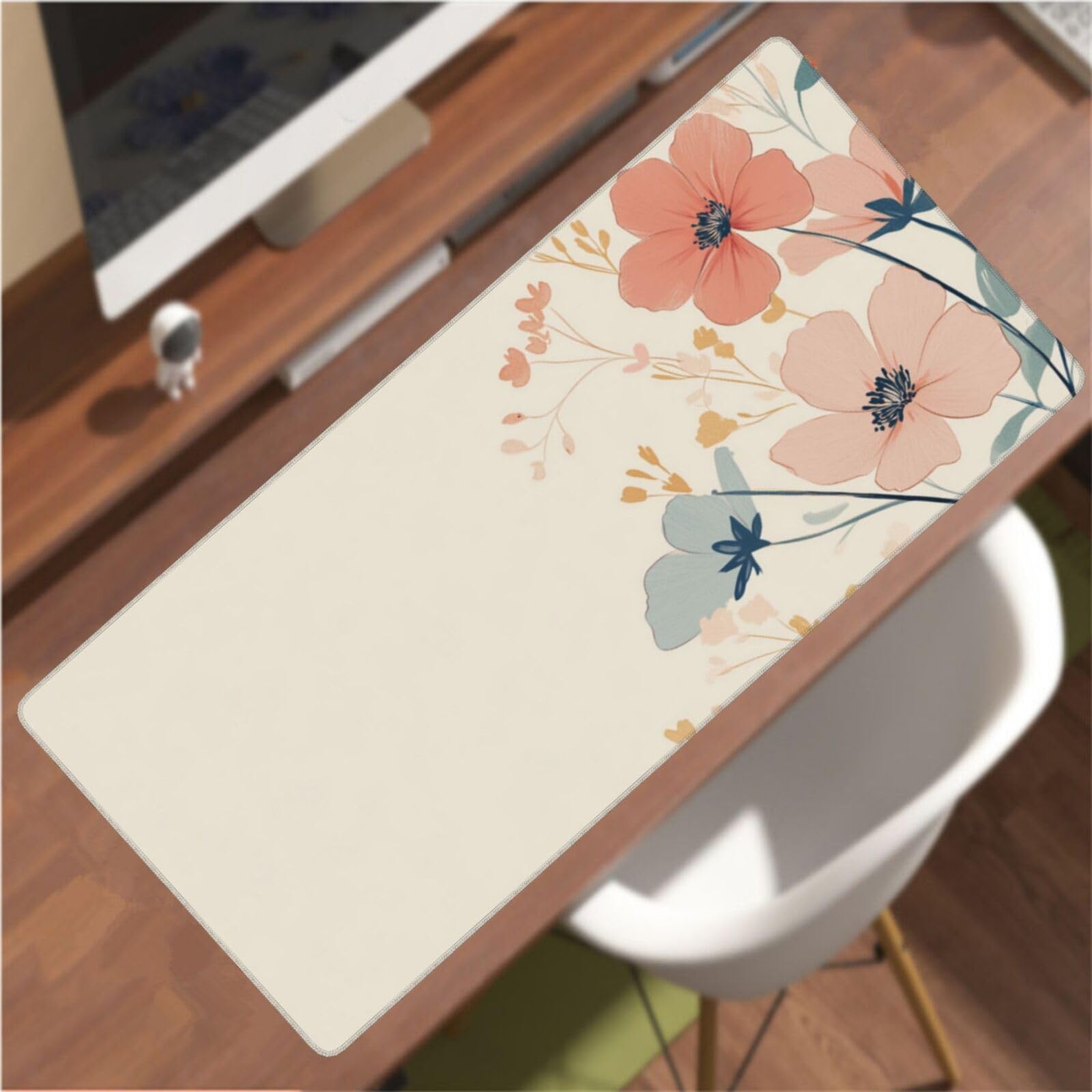 Tappetino Mouse XXL Fiore & Giallo, 100 x 50 cm Tappetino da Scrivania G513 | Tappetino per Mouse, Base in Gomma Antiscivolo, Superficie Impermeabile, Bordi Cuciti, Tappetino Scrivania per Ufficio, Gioco