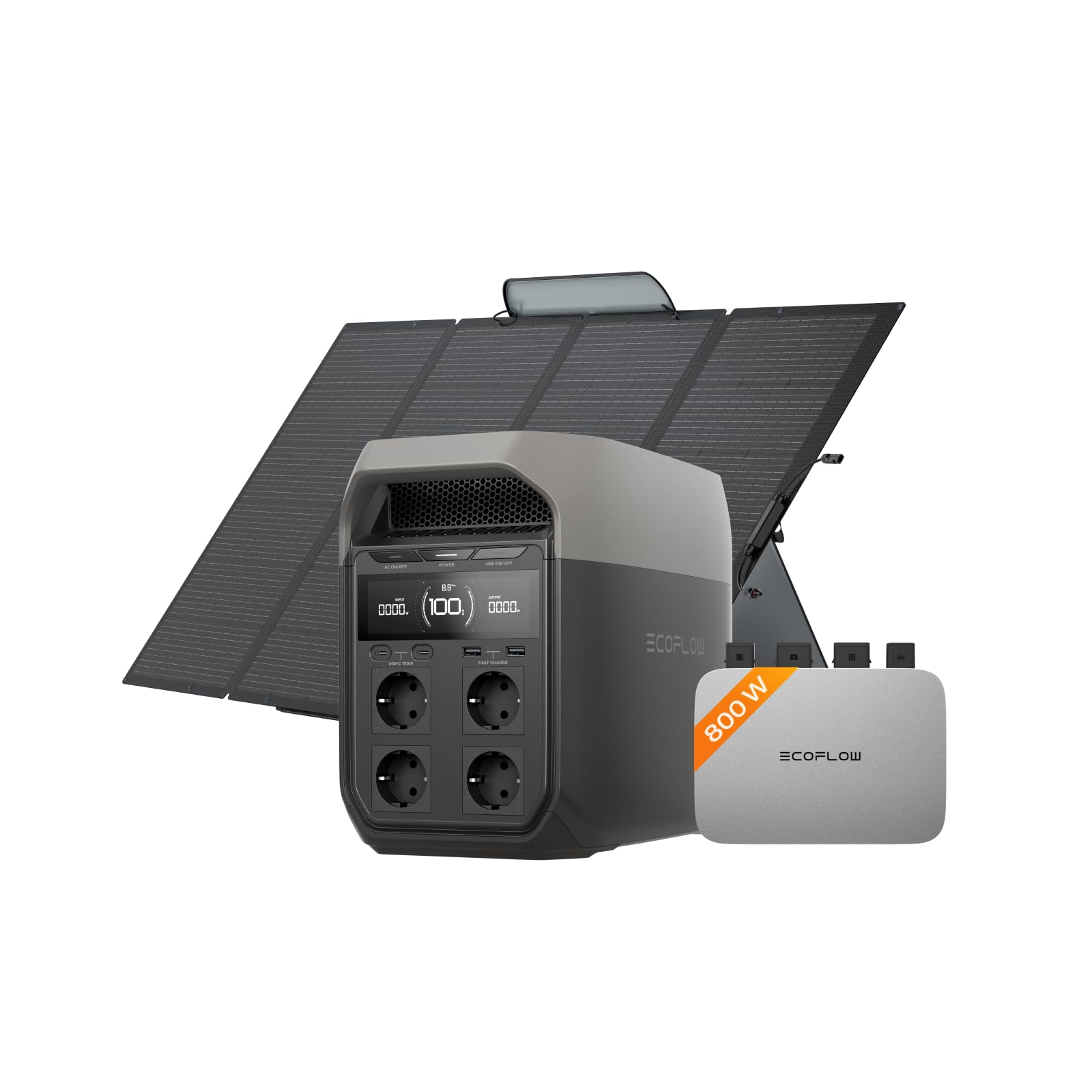 ECOFLOW Impianto elettrico da balcone PowerStream, microinverter 800W, centrale elettrica portatile Delta 3 da 1kWh, 400W pannello solare pieghevole, controllo del consumo energetico, app