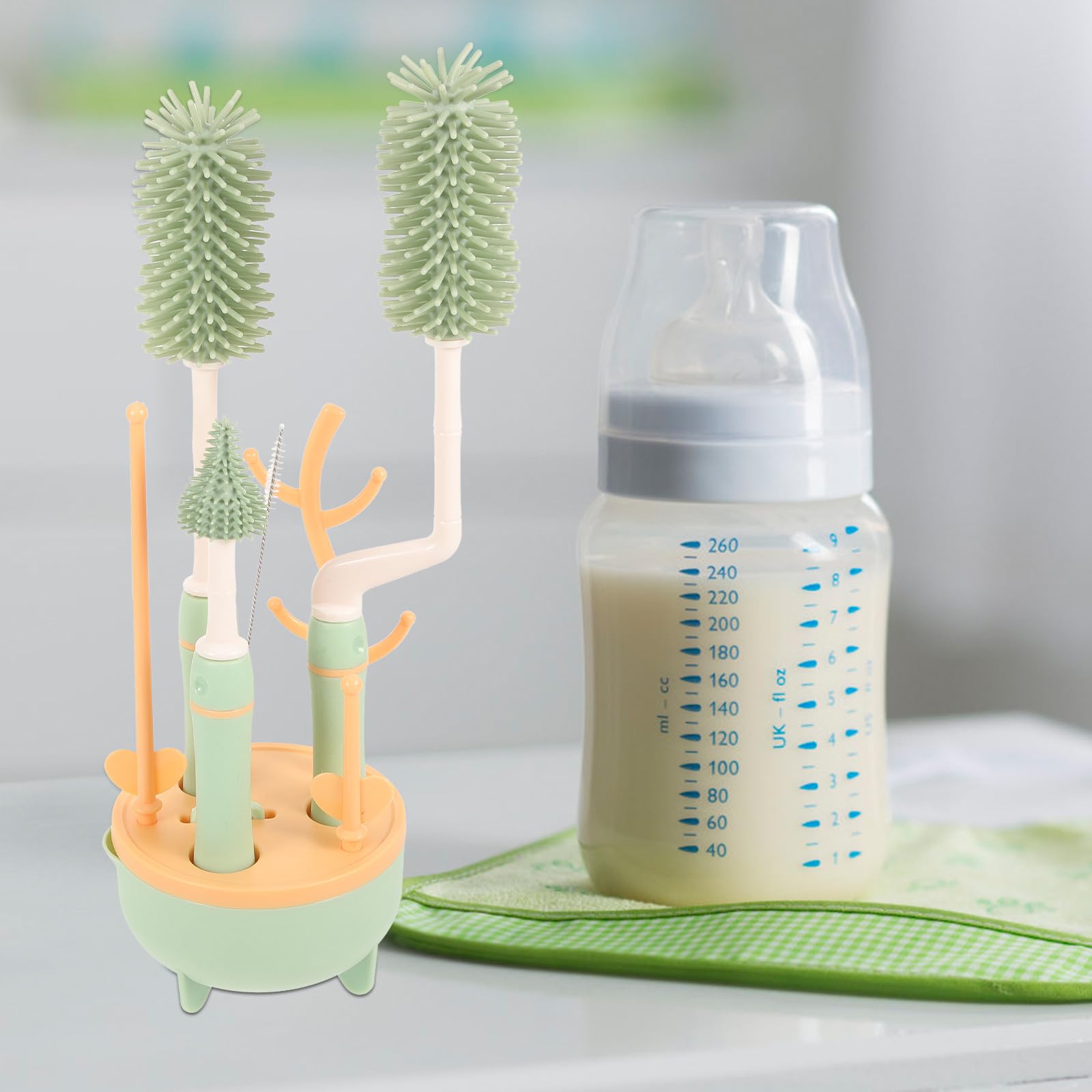 Juego de Cepillos para Limpieza Profunda Cepillo Multiusos de Silicona y PP para Limpiar Biberones y Tazas con Soporte Adecuado para Viaje