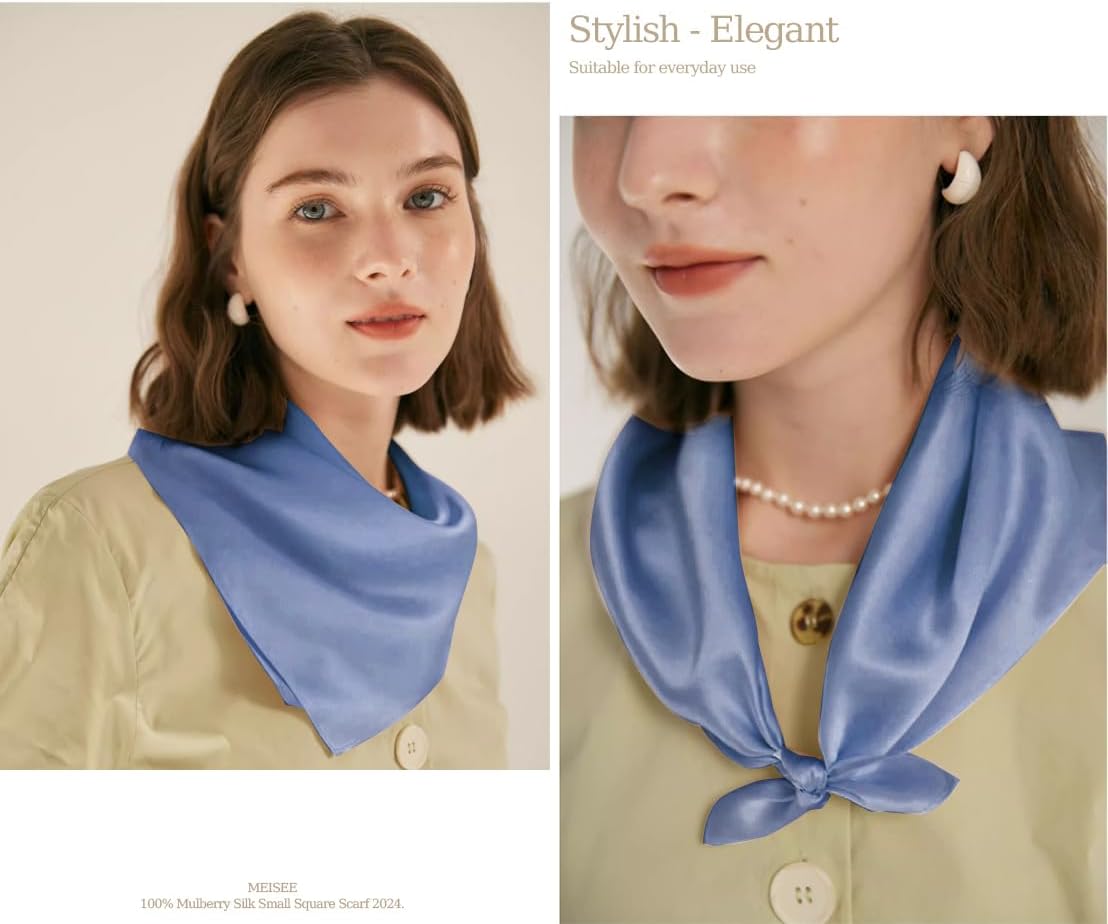 MEISEE Solid Color Mulberry Silk Scarf 20" Square Scarf Neck Scarf Hair Head Breathable Lightweight for Women Gift Packed - Image 2